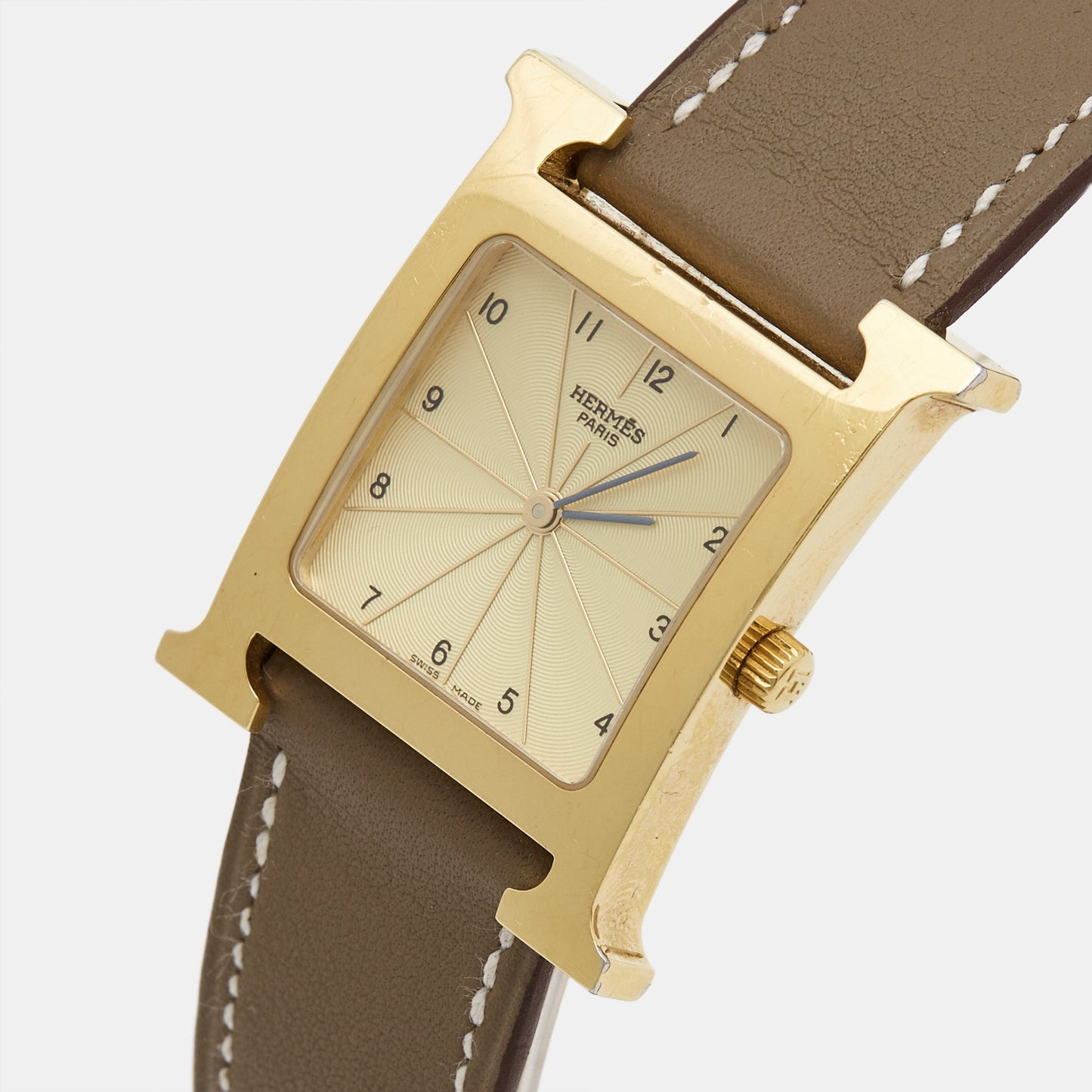 Hermes  Champagne Gold Plated Stainless Steel Leather Heure H HH1.501 Women's Wristwatch 26 mm