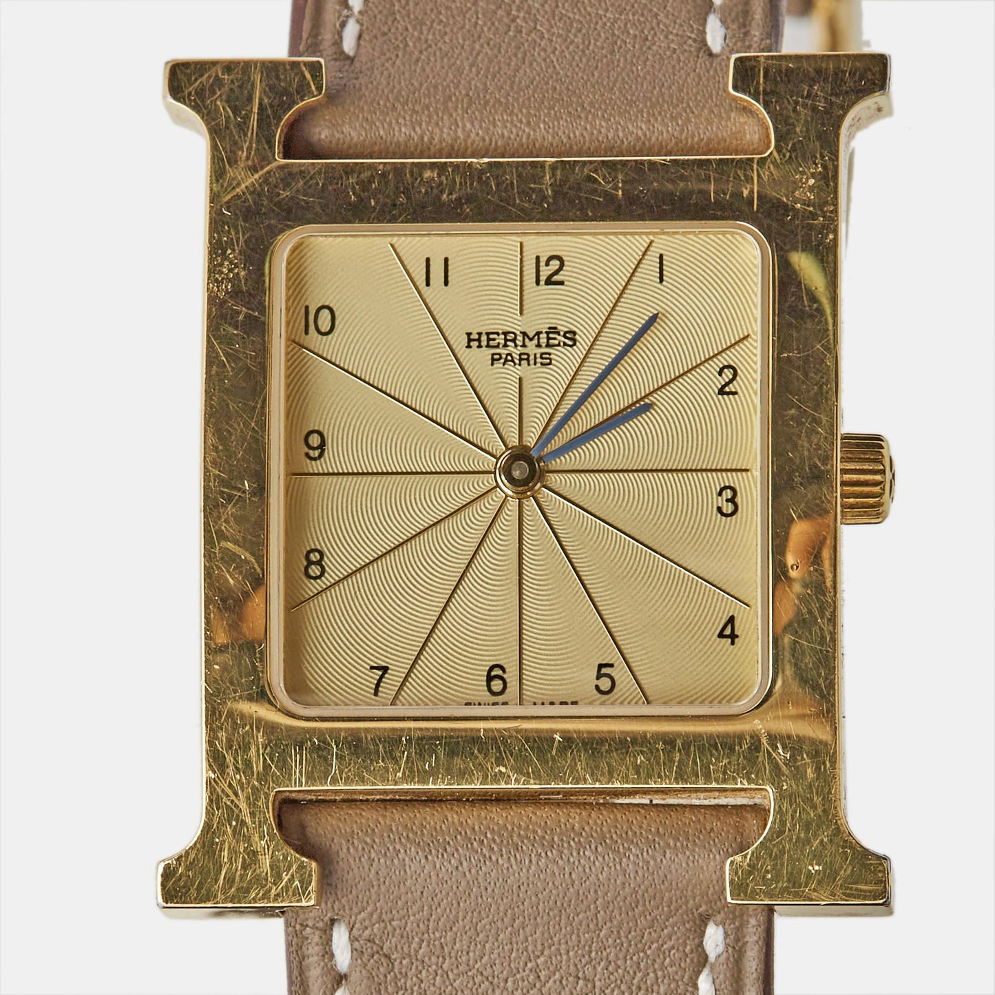 Hermes  Champagne Gold Plated Stainless Steel Leather Heure H HH1.501 Women's Wristwatch 26 mm
