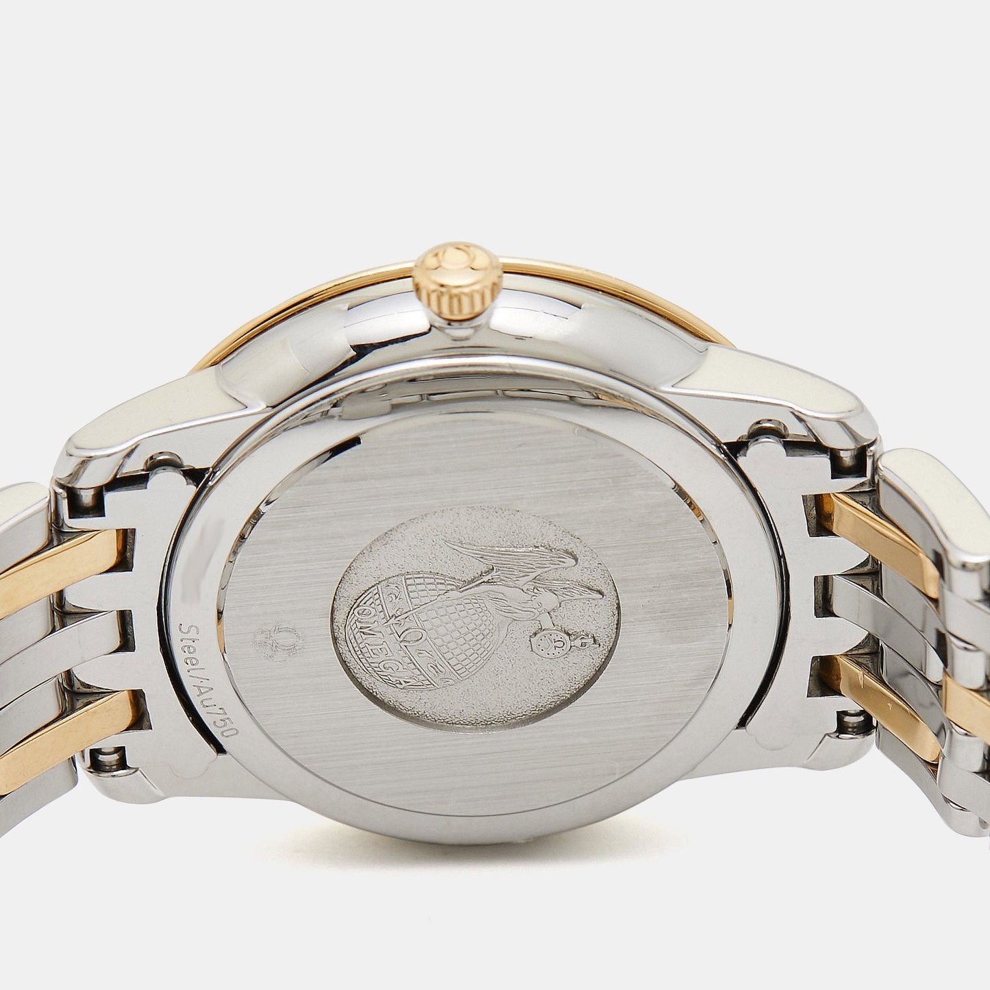 OMEGA Champagne Diamond 18K Yellow Gold Stainless Steel De Ville Prestige 424.20.27.60.58.002 Women's Wristwatch 27.40 mm