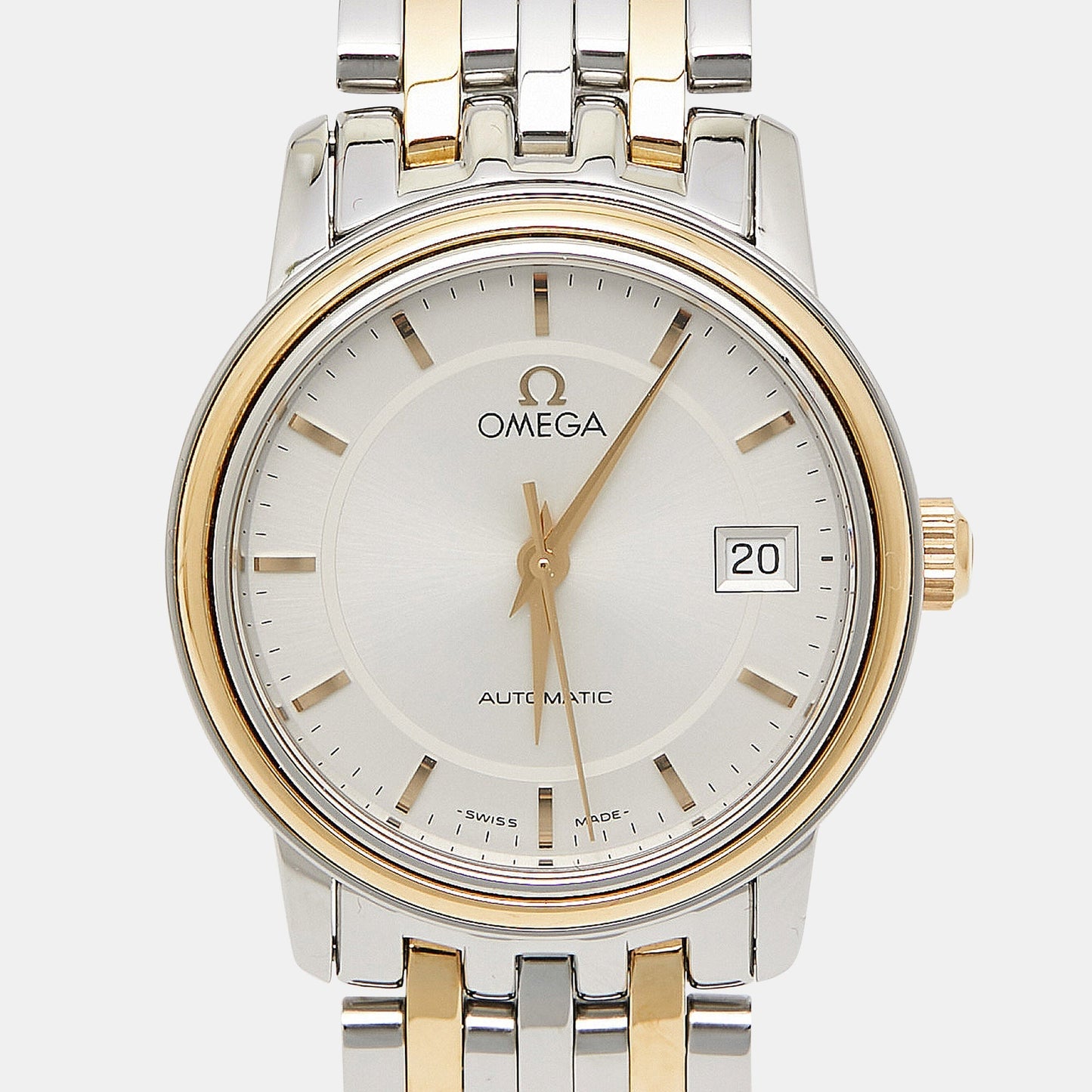 OMEGA Silver 18K Yellow Gold Stainless Steel De Ville 4390.31.00 Women's Wristwatch 27 mm