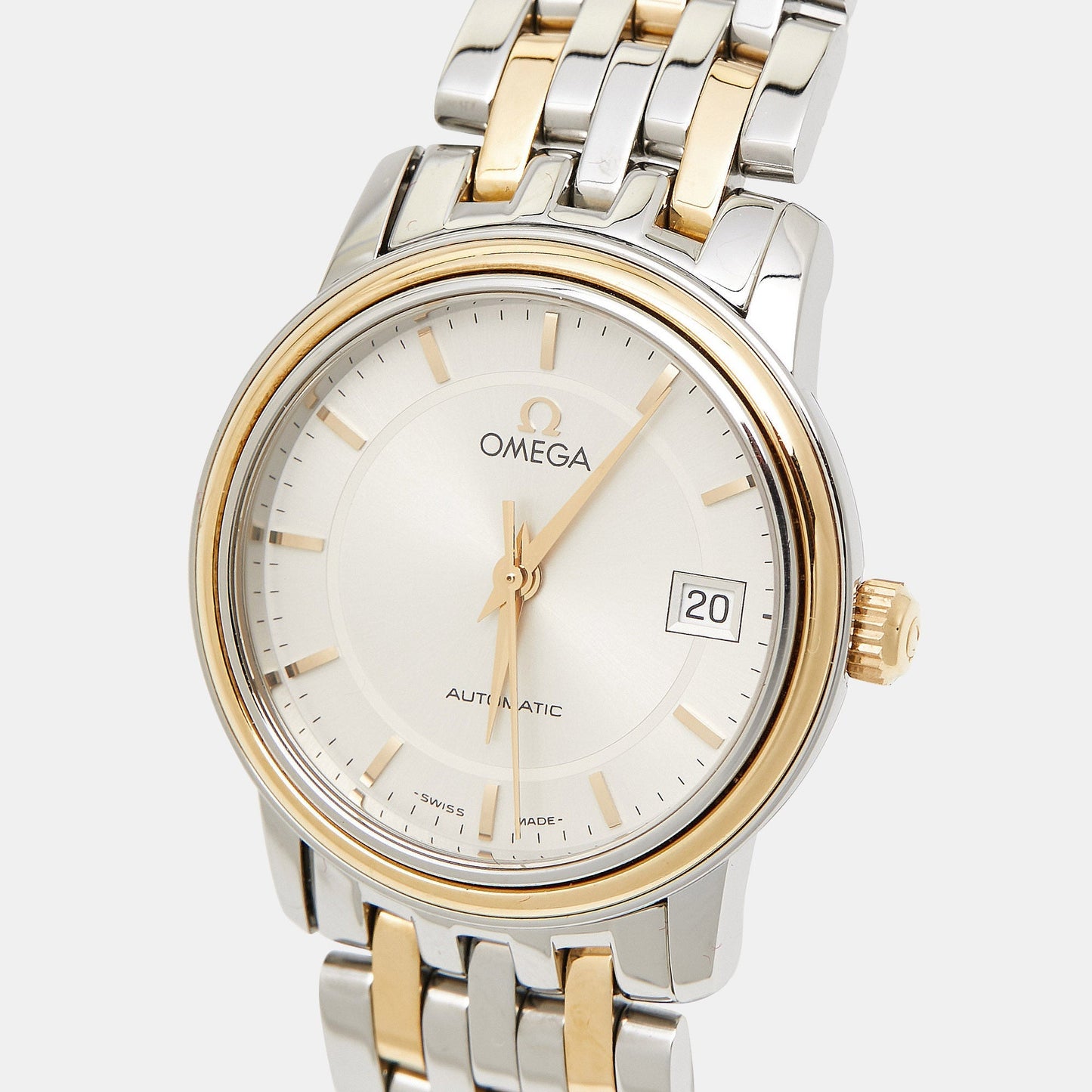 OMEGA Silver 18K Yellow Gold Stainless Steel De Ville 4390.31.00 Women's Wristwatch 27 mm