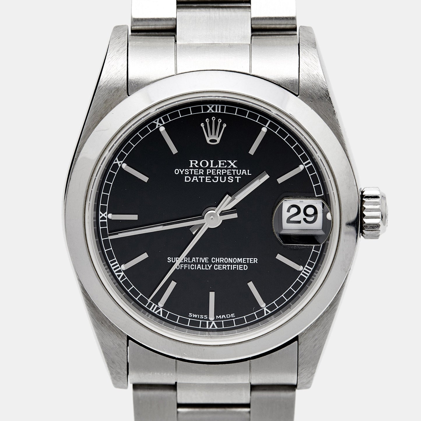 ROLEX Black Stainless Steel Datejust 78240 Women's Wristwatch 31 mm