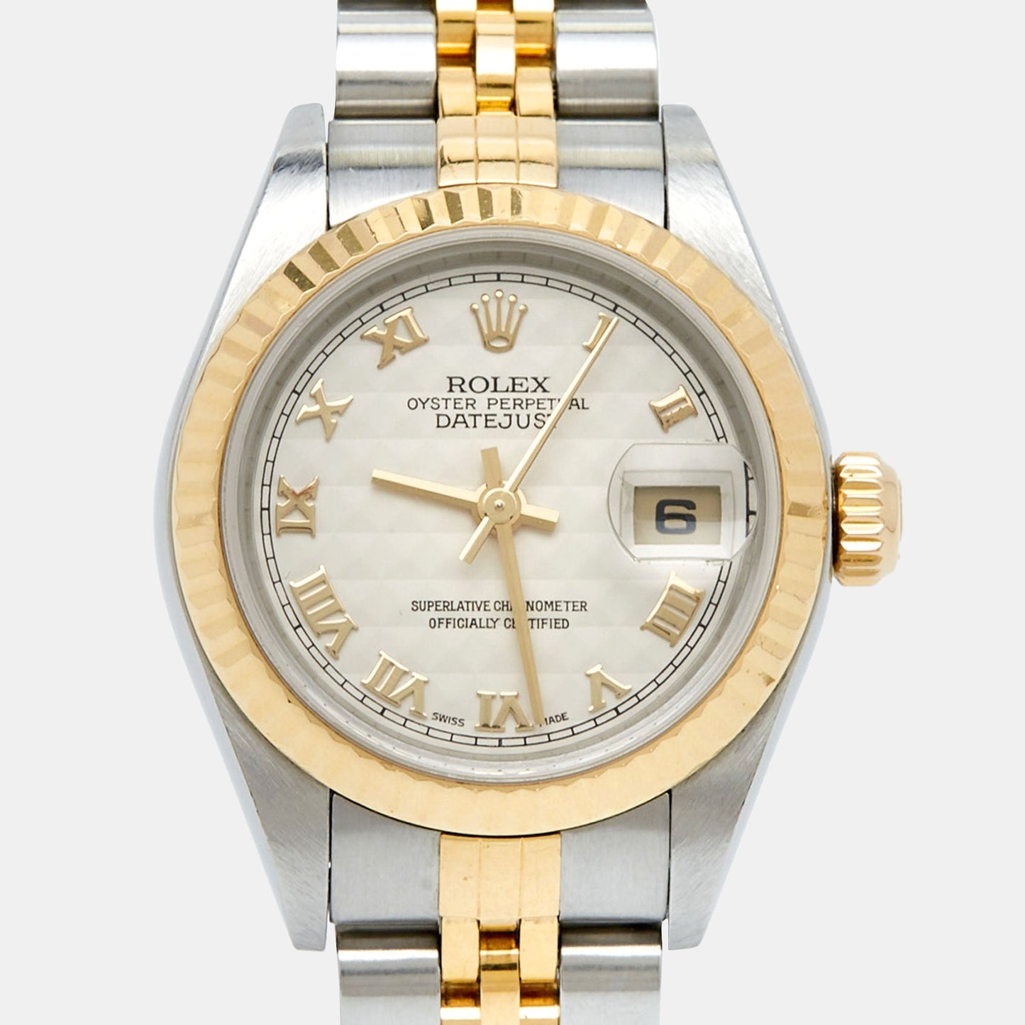 ROLEX Ivory 18k Gold Stainless Steel 79173 Women's Wristwatch 26 mm
