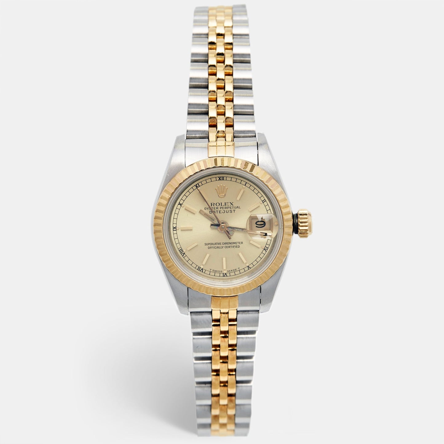 ROLEX Champagne 18k Yellow Gold Stainless Steel Datejust 69173 Women's Wristwatch 26 mm