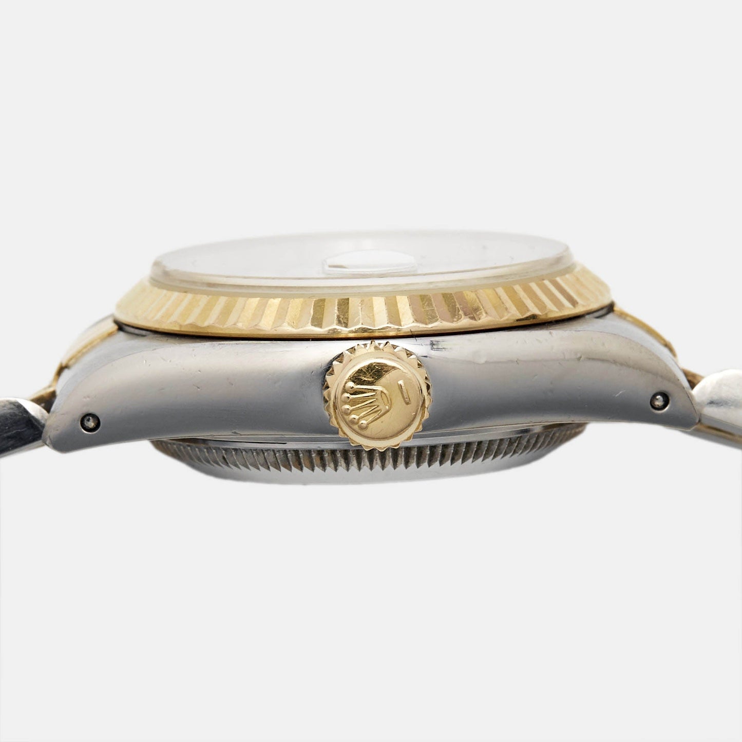 ROLEX White 18K Yellow Gold And Stainless Steel Datejust 69173 Women's Wristwatch 26 mm