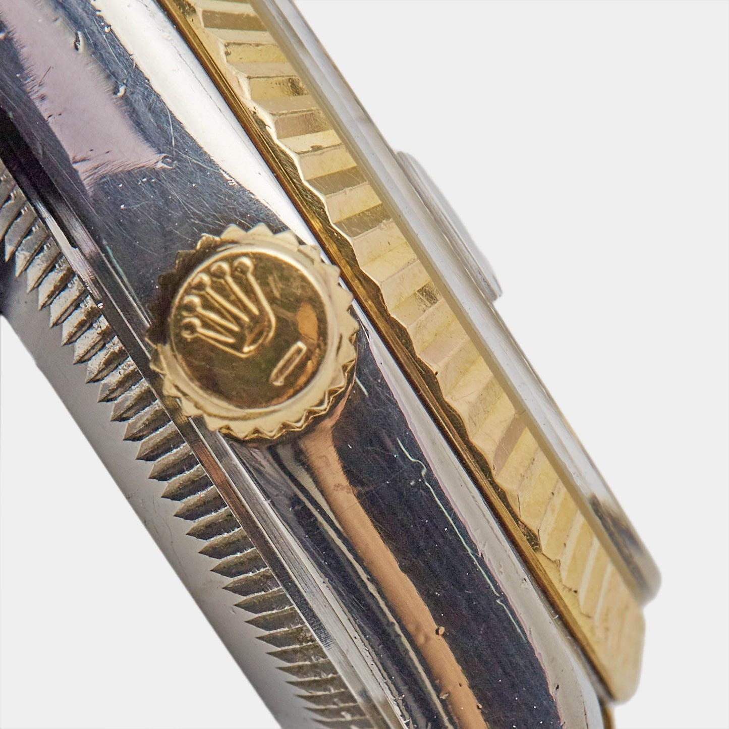 ROLEX White 18K Yellow Gold And Stainless Steel Datejust 69173 Women's Wristwatch 26 mm