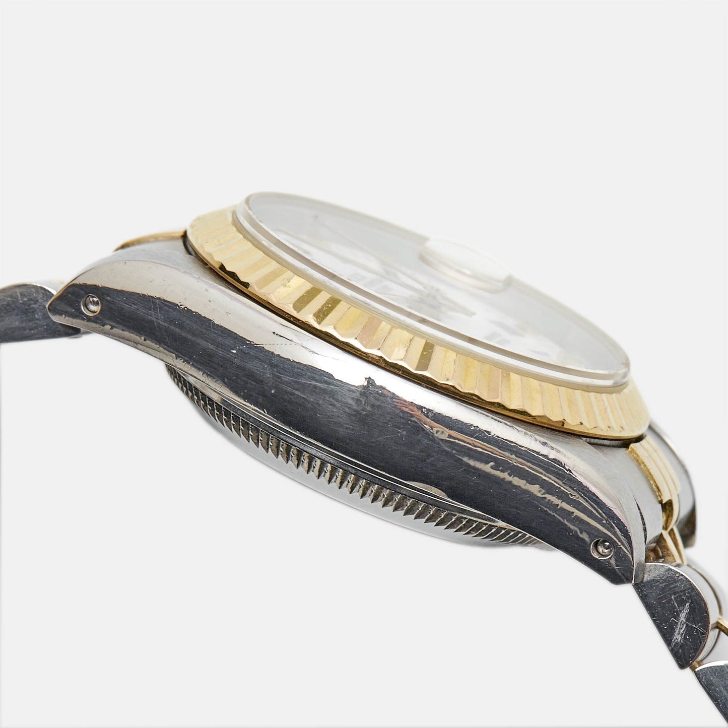 ROLEX White 18K Yellow Gold And Stainless Steel Datejust 69173 Women's Wristwatch 26 mm