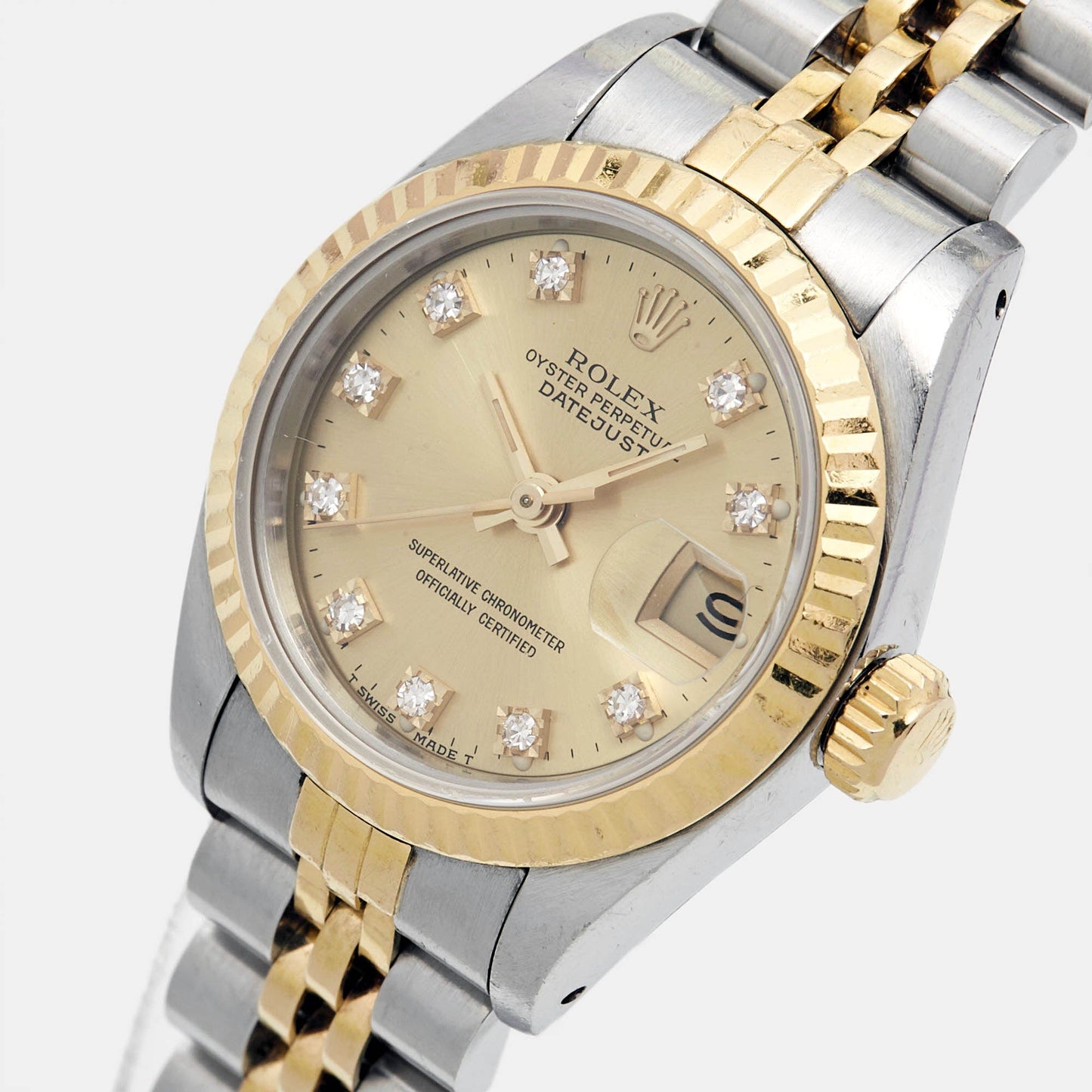 ROLEX Champagne Diamonds 18K Yellow Gold Stainless Steel Datejust 69173 Women's Wristwatch 26 mm