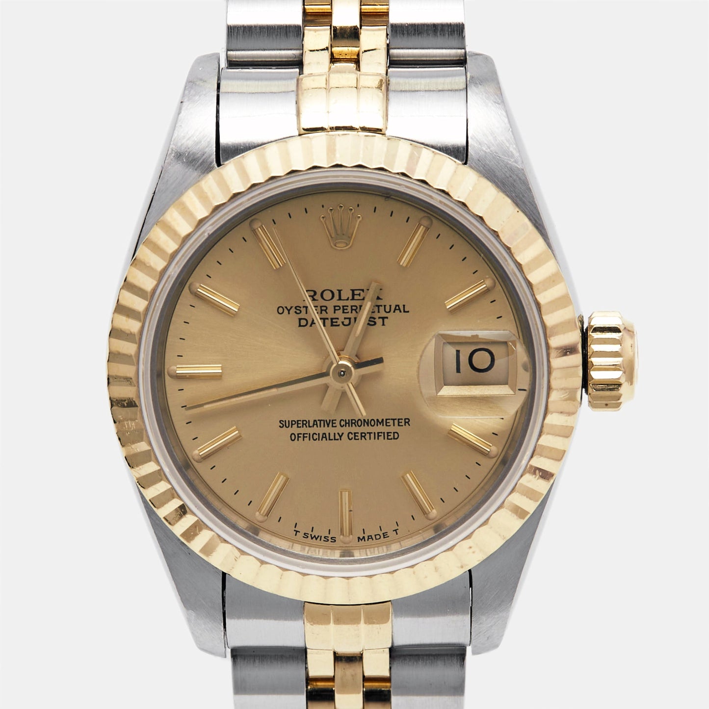 ROLEX Champagne 18k Yellow Gold Stainless Steel Datejust 69173 Women's Wristwatch 26 mm