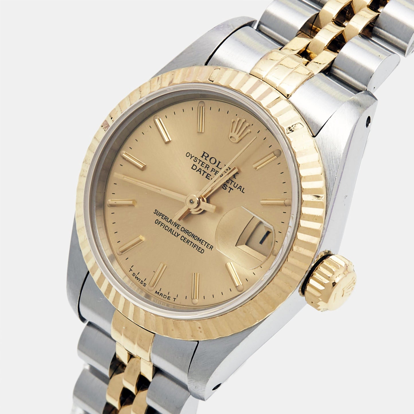 ROLEX Champagne 18k Yellow Gold Stainless Steel Datejust 69173 Women's Wristwatch 26 mm