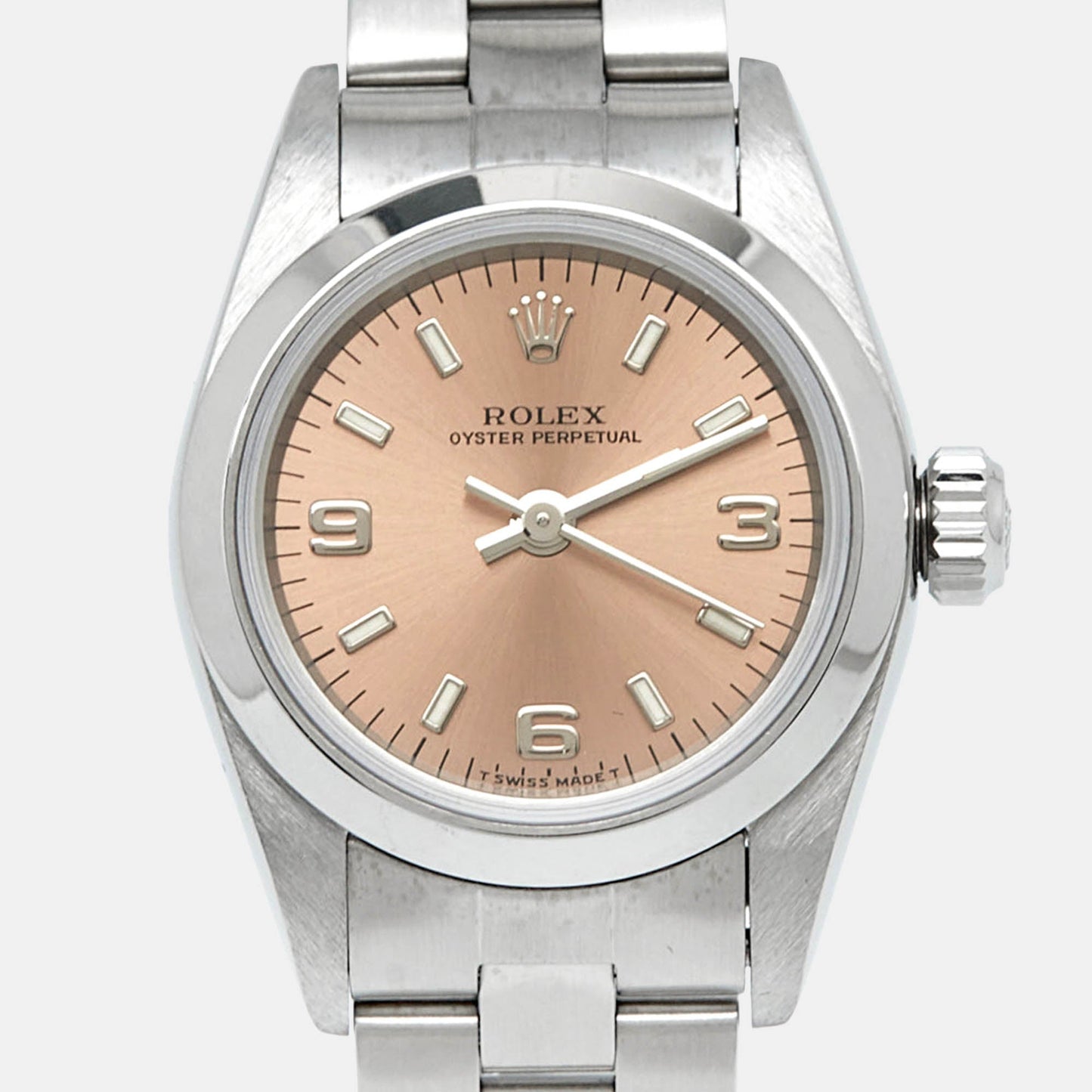 ROLEX Salmon Stainless Steel Oyster Perpetual 67180 Automatic Women's Wristwatch 25 mm