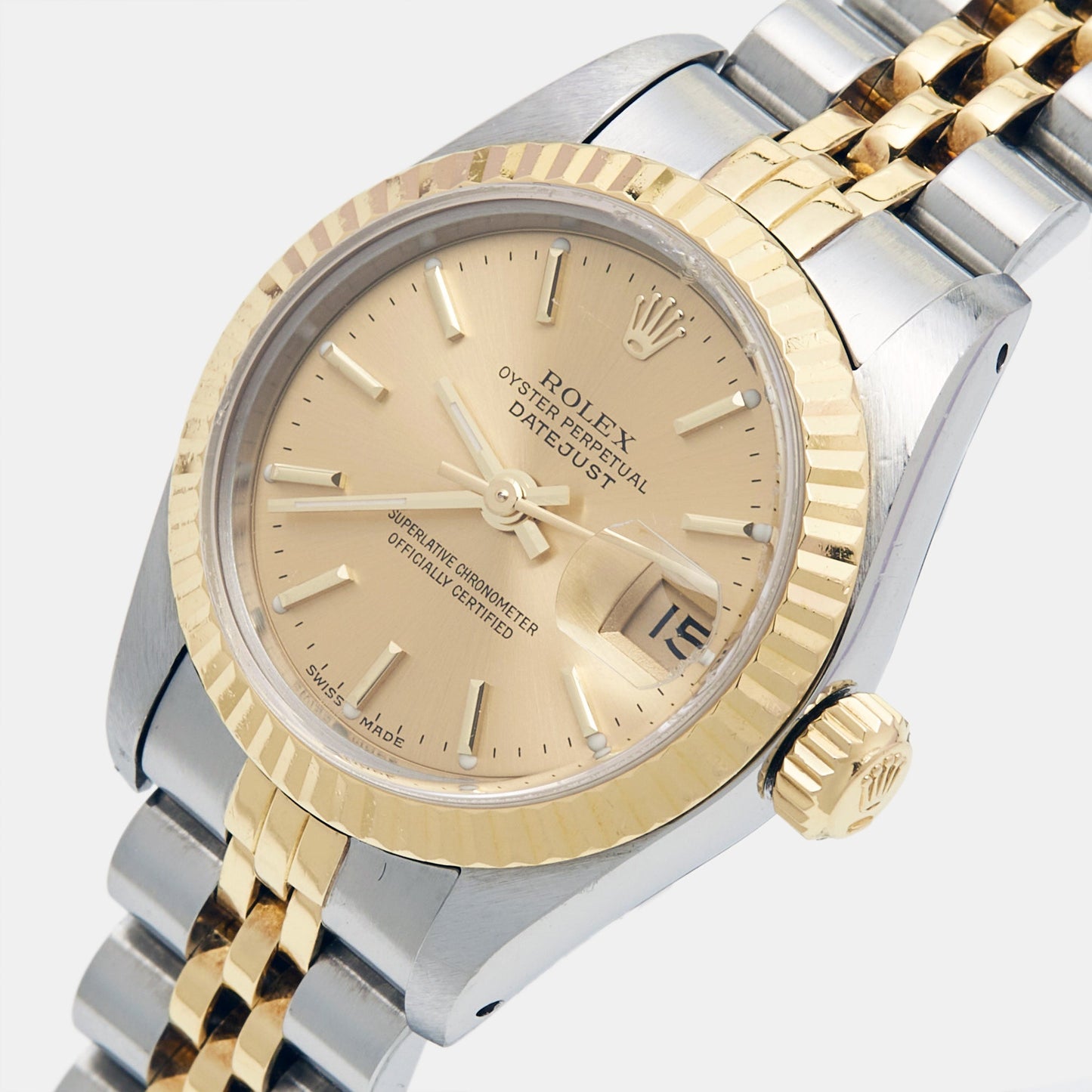 ROLEX Champagne 18k Yellow Gold Stainless Steel Datejust 69173 Women's Wristwatch 26 mm