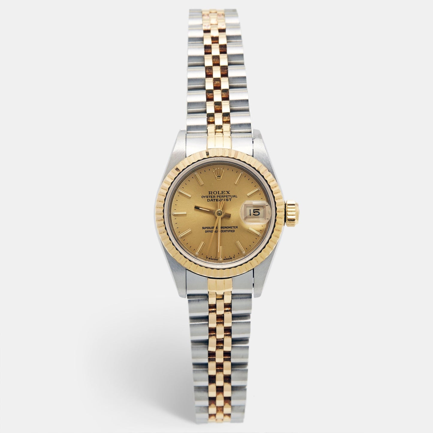 ROLEX Champagne 18k Yellow Gold Stainless Steel Datejust 69173 Women's Wristwatch 26 mm