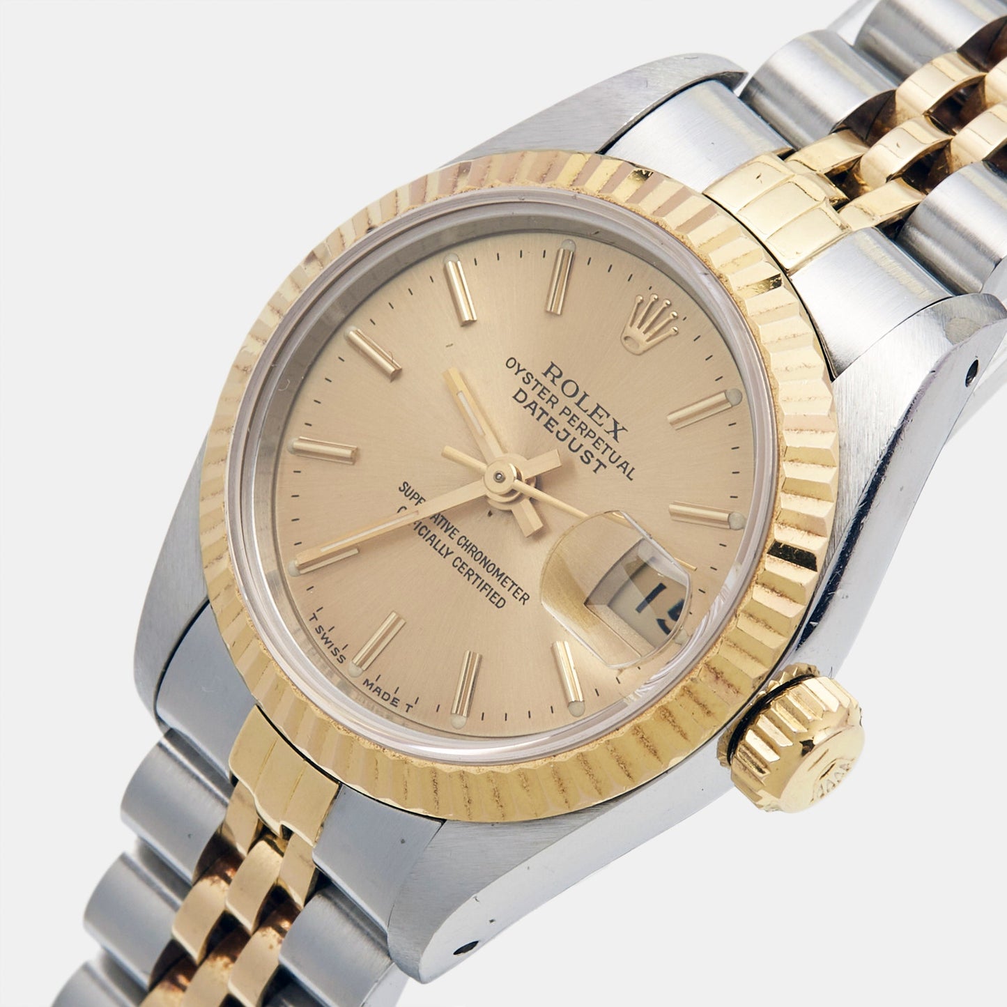 ROLEX Champagne 18k Yellow Gold Stainless Steel Datejust 69173 Women's Wristwatch 26 mm