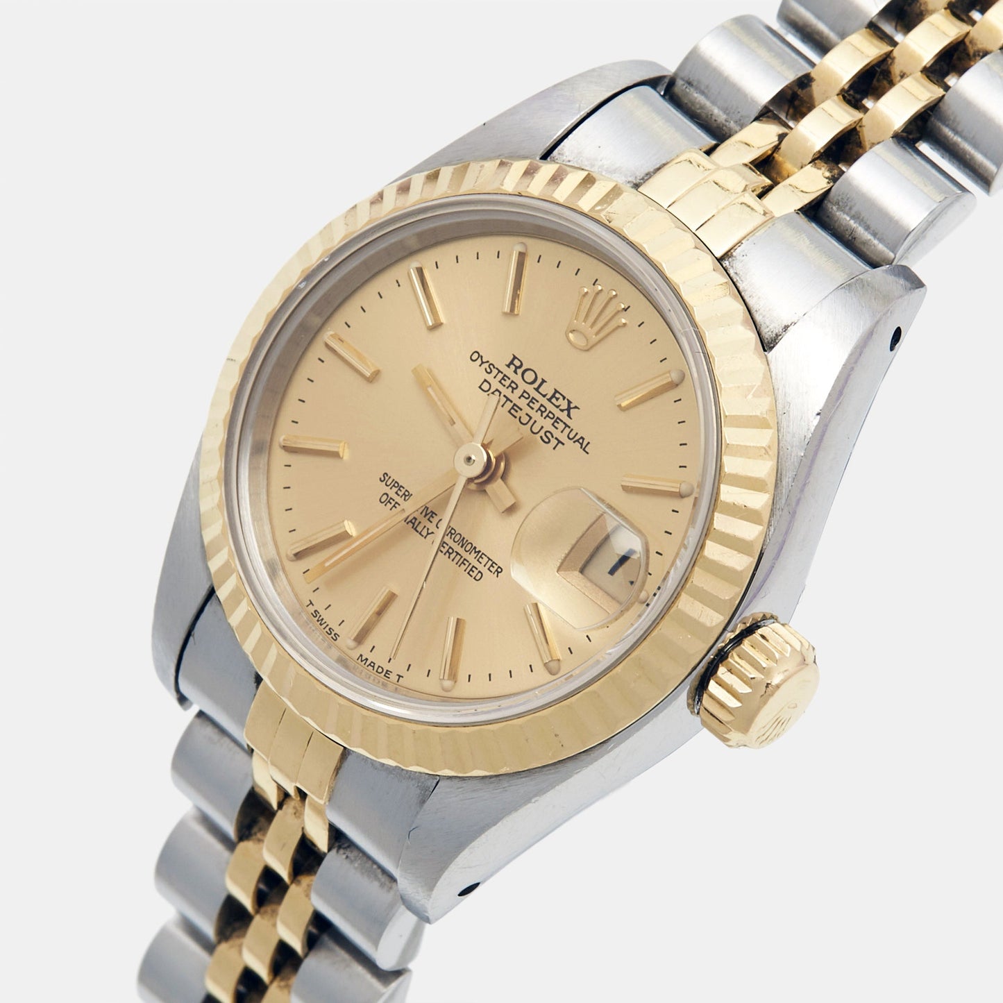 ROLEX Champagne 18k Yellow Gold Stainless Steel Datejust 69173 Women's Wristwatch 26 mm