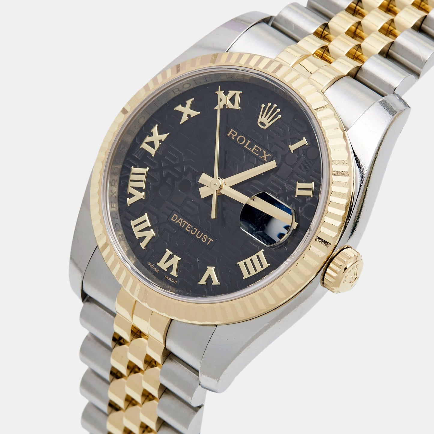 ROLEX Black Jubilee 18K Yellow Gold Stainless Steel Datejust 116233 Unisex Wristwatch 36 mm