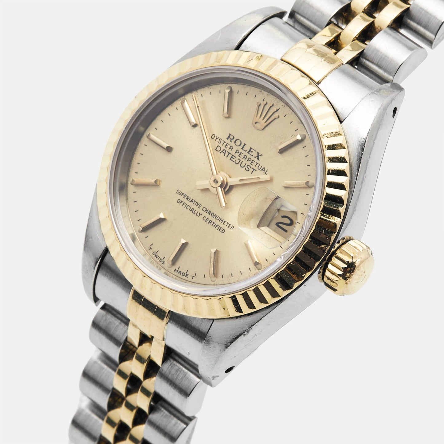 ROLEX Champagne 18k Yellow Gold Stainless Steel Datejust 69173 Women's Wristwatch 26 mm