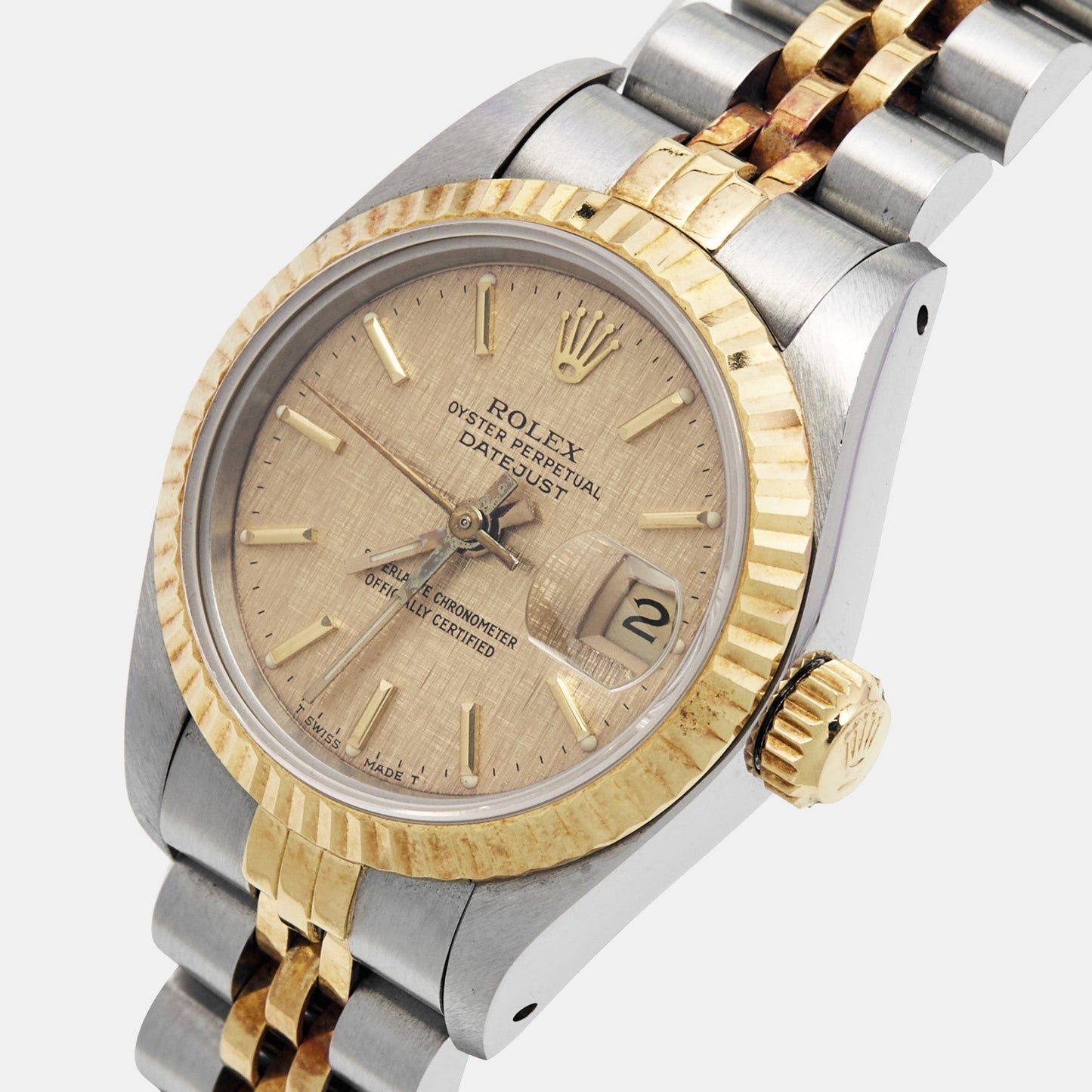 ROLEX Champagne 18k Yellow Gold Stainless Steel Datejust 69173 Women's Wristwatch 26 mm