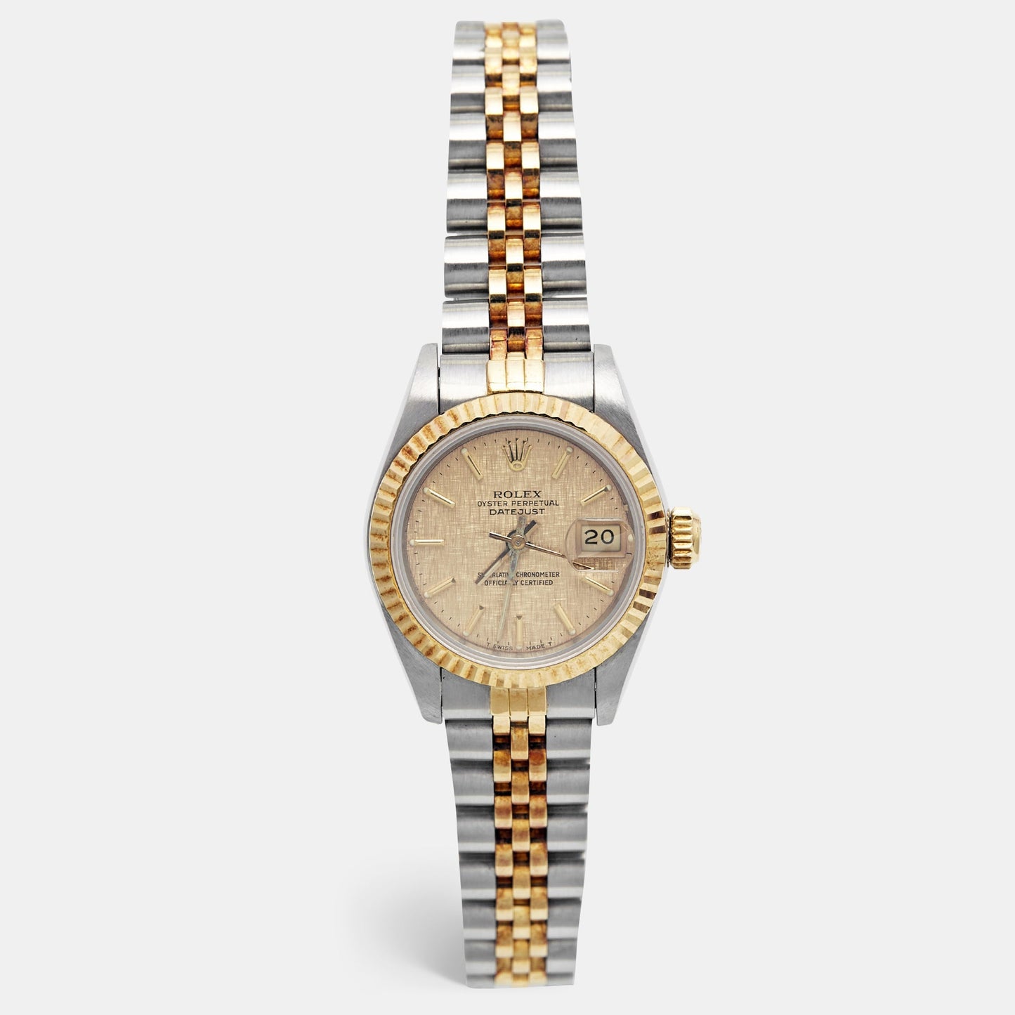 ROLEX Champagne 18k Yellow Gold Stainless Steel Datejust 69173 Women's Wristwatch 26 mm