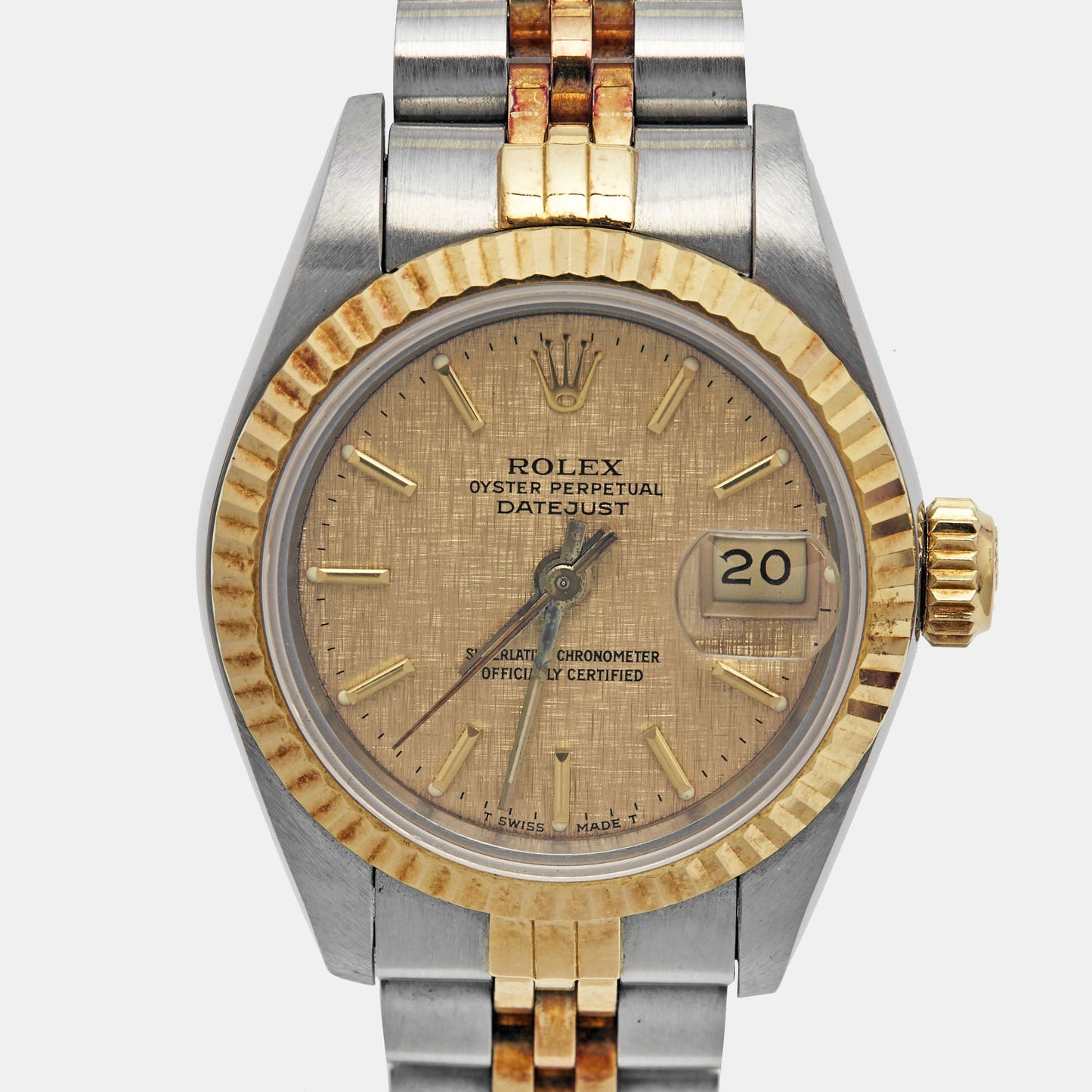 ROLEX Champagne 18k Yellow Gold Stainless Steel Datejust 69173 Women's Wristwatch 26 mm