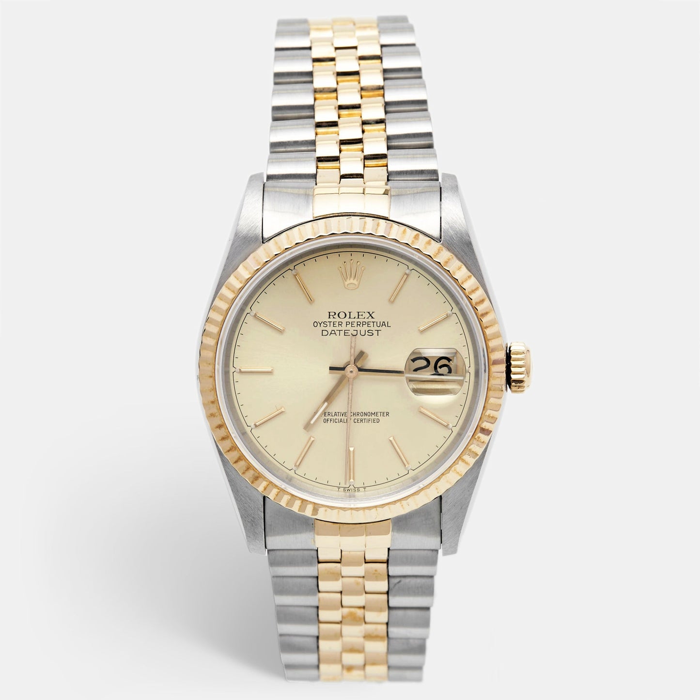 ROLEX Champagne 18k Yellow Gold And Stainless Steel Datejust 16233 Men's Wristwatch 36 mm