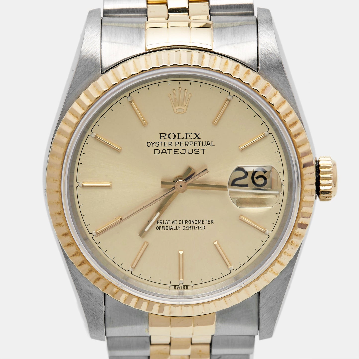 ROLEX Champagne 18k Yellow Gold And Stainless Steel Datejust 16233 Men's Wristwatch 36 mm