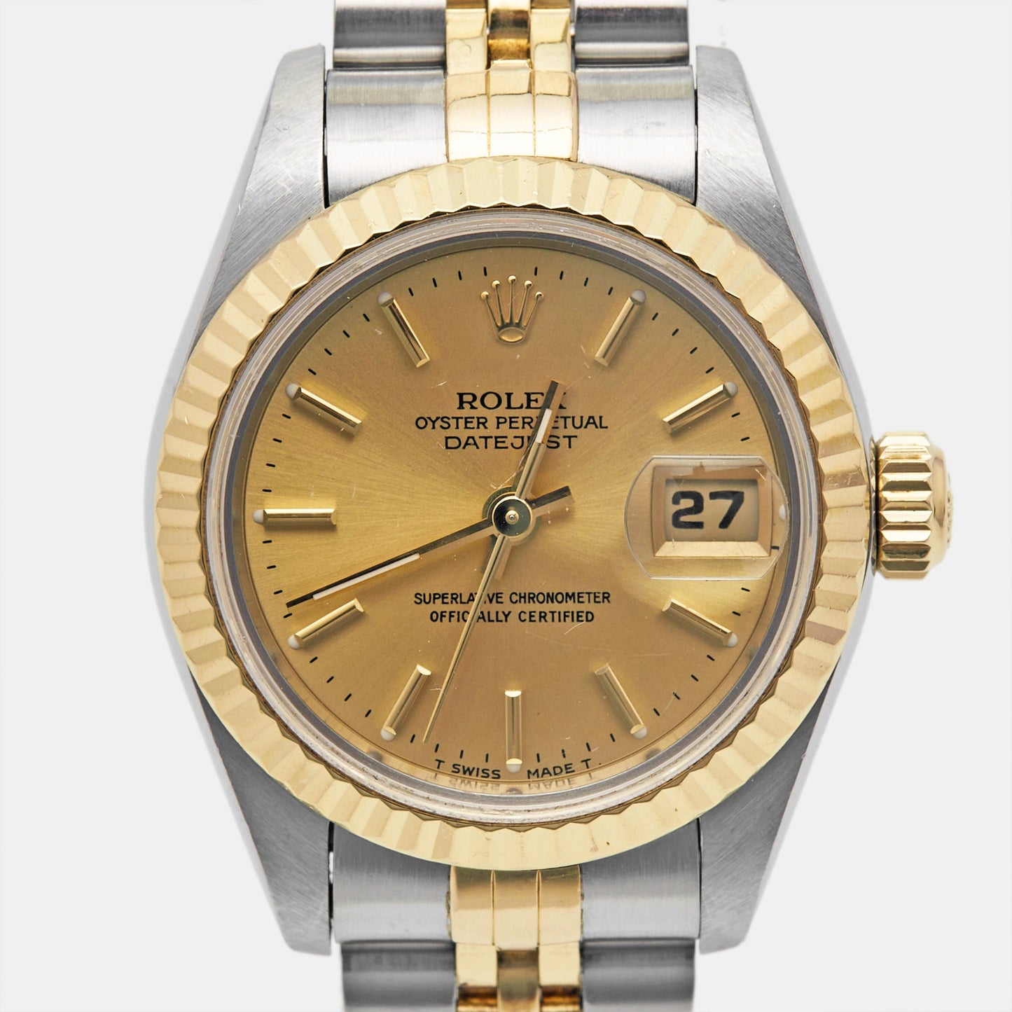 ROLEX Champagne 18k Yellow Gold Stainless Steel Datejust 69173 Women's Wristwatch 26 mm