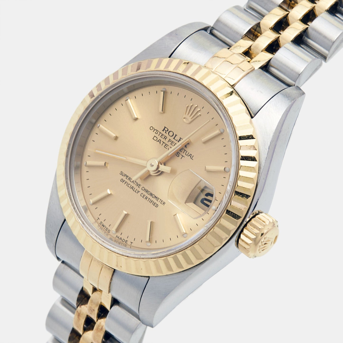 ROLEX Champagne 18k Yellow Gold Stainless Steel Datejust 69173 Women's Wristwatch 26 mm
