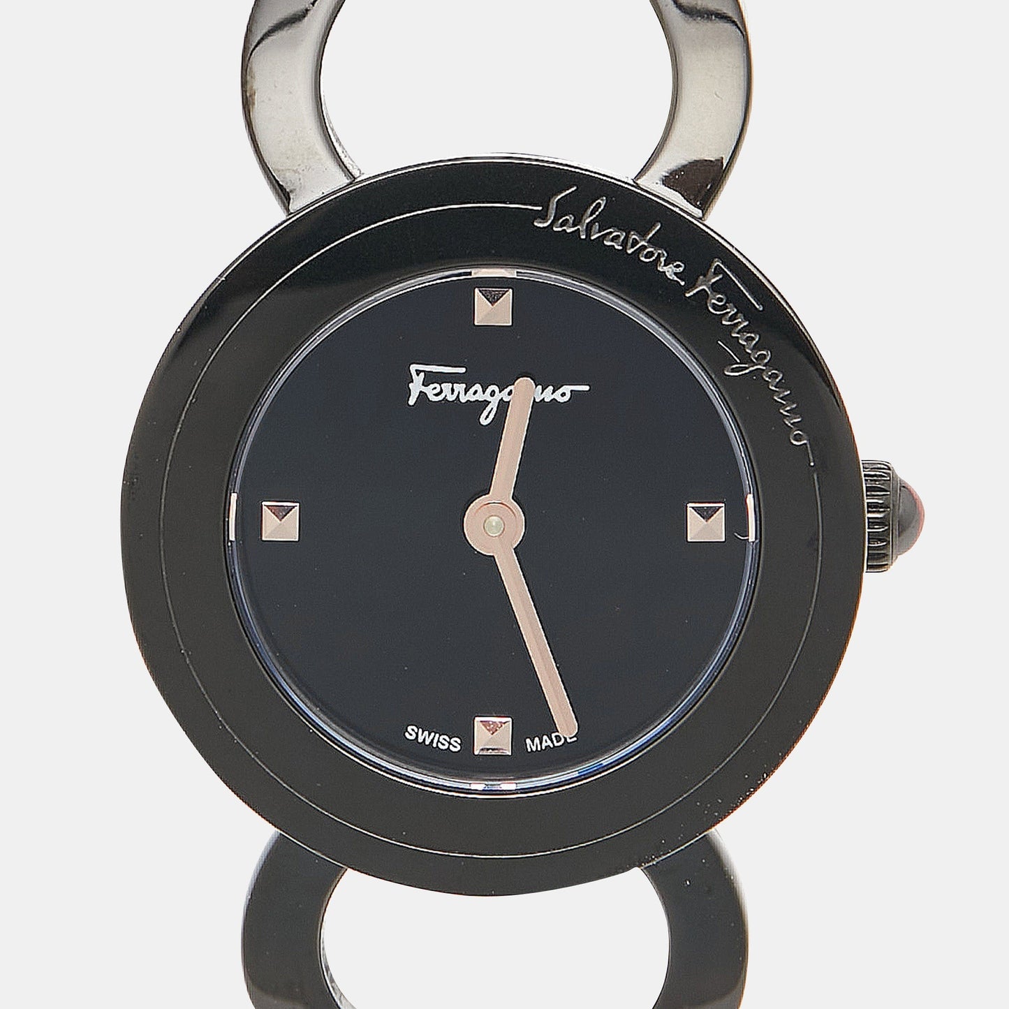 SALVATORE FERRAGAMO Black Two-Tone Stainless Steel Double Gancini SFMI00422 Women's Wristwatch 25 mm