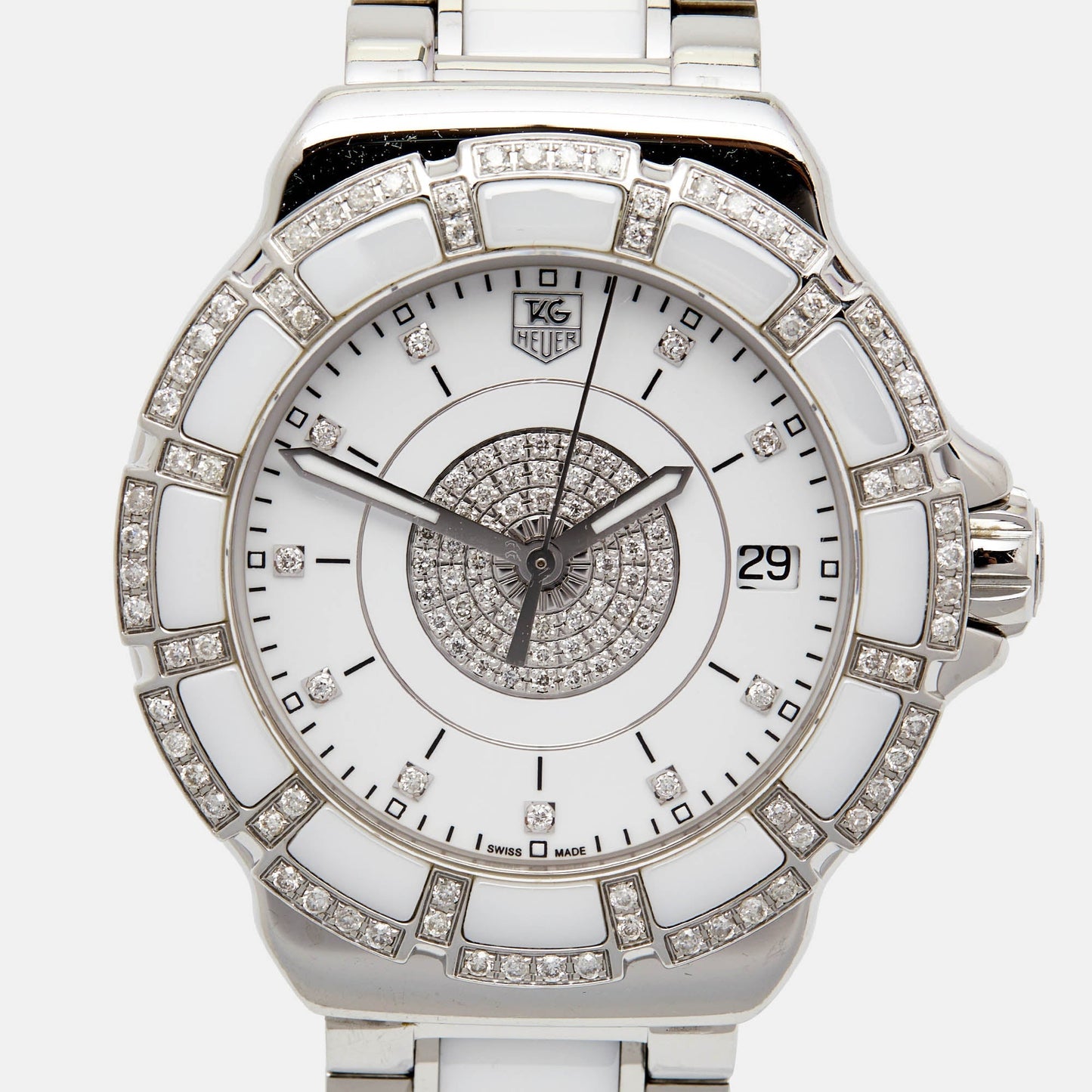 TAG HEUER White Diamond Stainless Steel Ceramic Formula 1 WAH121D.BA0861 Women's Wristwatch 37 mm