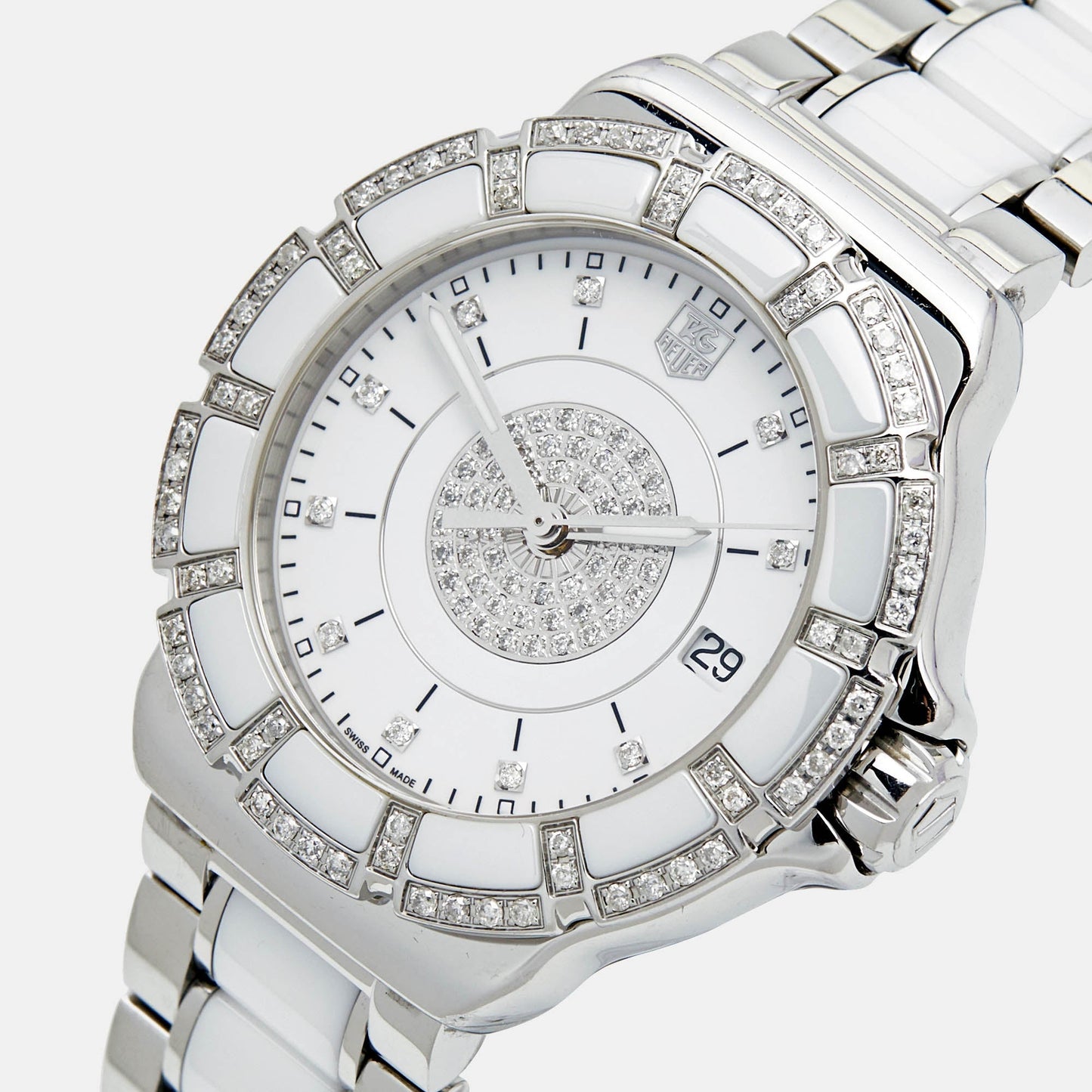 TAG HEUER White Diamond Stainless Steel Ceramic Formula 1 WAH121D.BA0861 Women's Wristwatch 37 mm