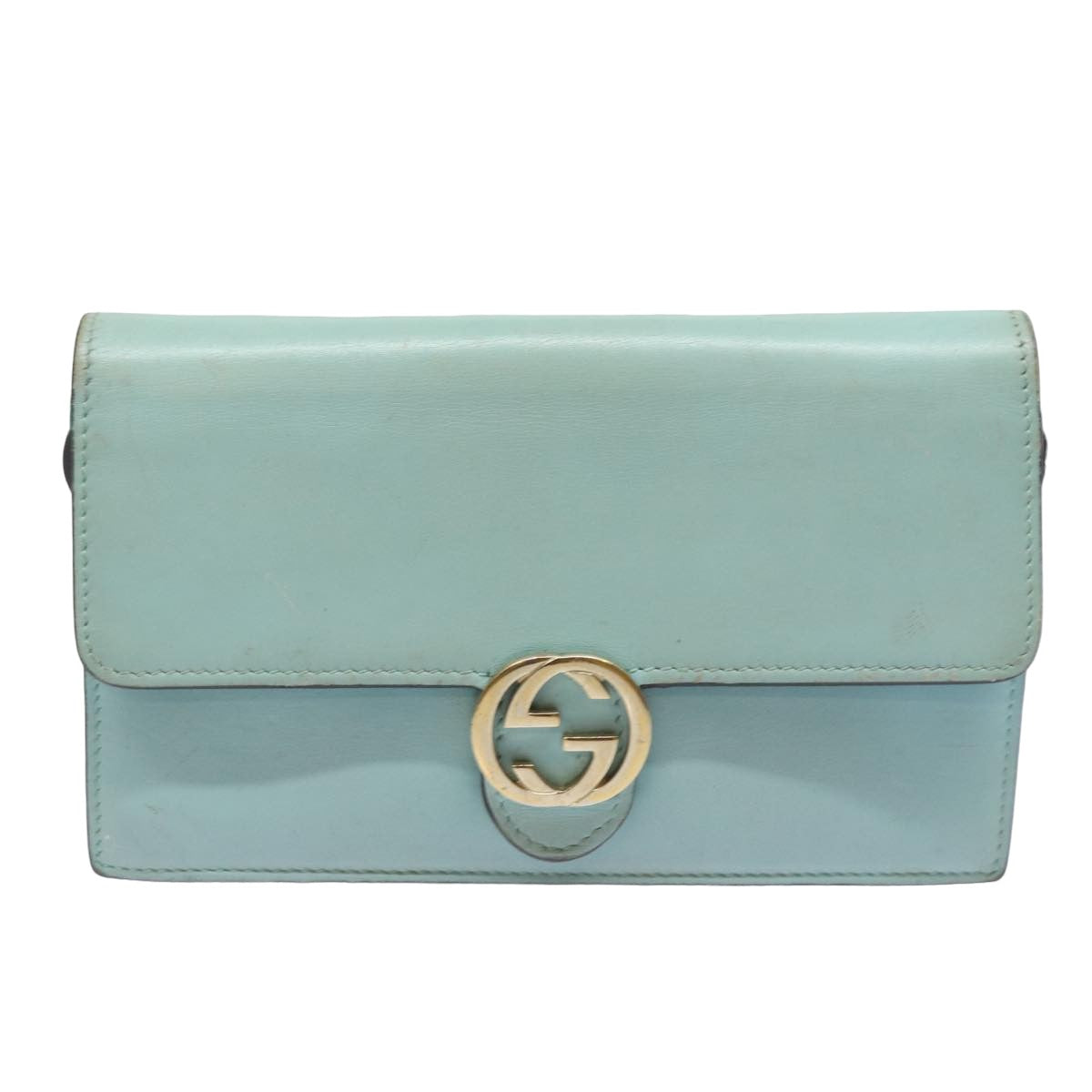 GUCCI Shoulder Wallet Leather Light Blue 369664 mr248