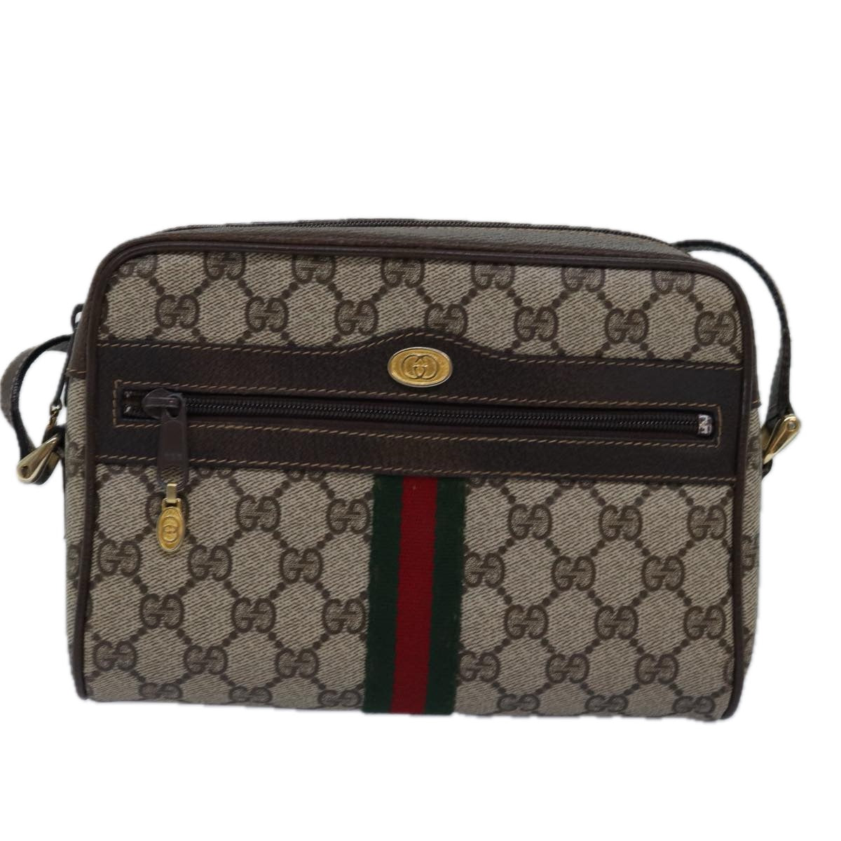 GUCCI GG Supreme Web Sherry Line Shoulder Bag PVC Beige Red Green mr249