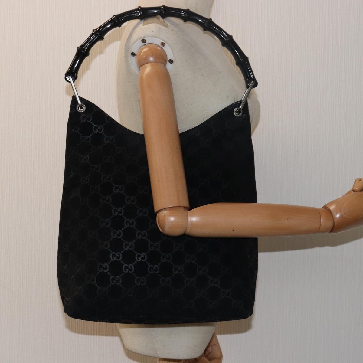GUCCI Bamboo GG Canvas Shoulder Bag Black mr291