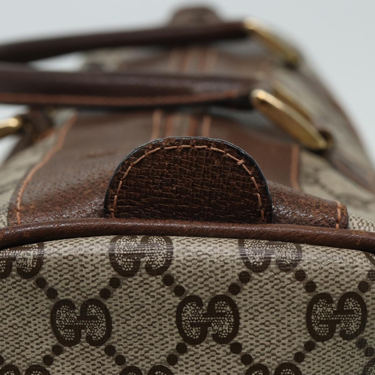 GUCCI GG Supreme Web Sherry Line Boston Bag PVC Leather Beige Red mr334