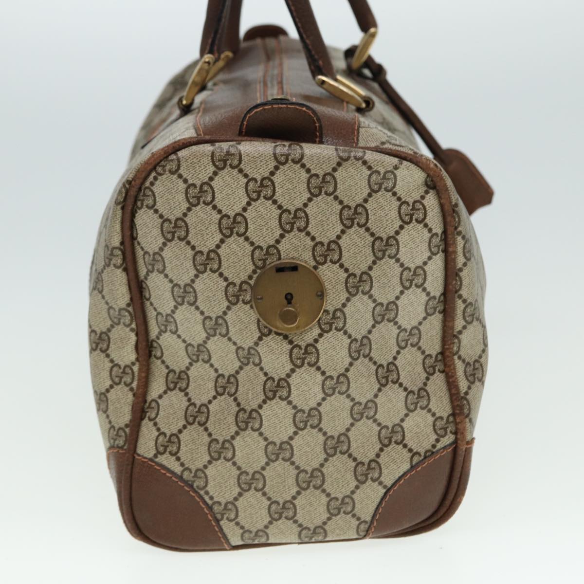 GUCCI GG Supreme Web Sherry Line Boston Bag PVC Leather Beige Red mr334