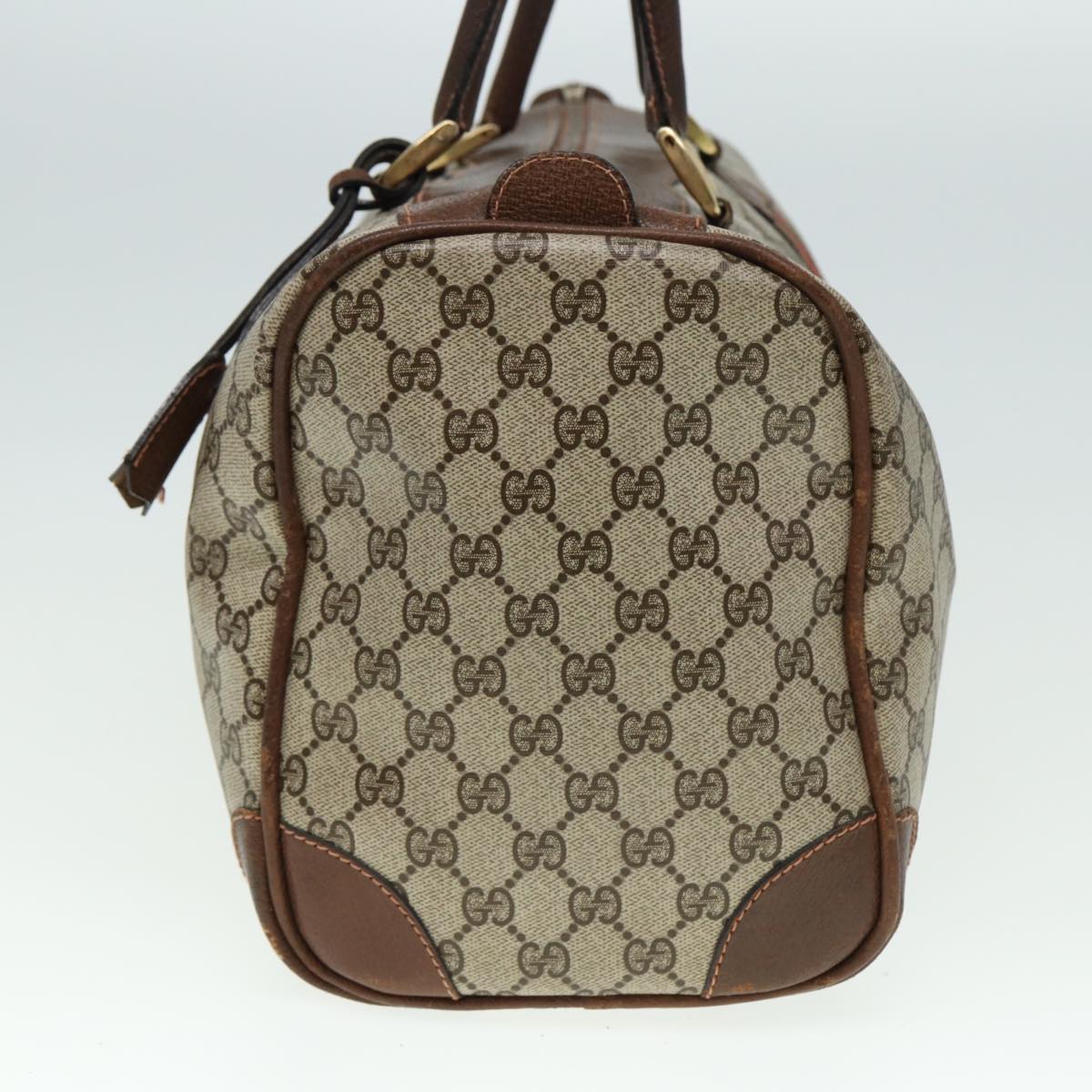 GUCCI GG Supreme Web Sherry Line Boston Bag PVC Leather Beige Red mr334