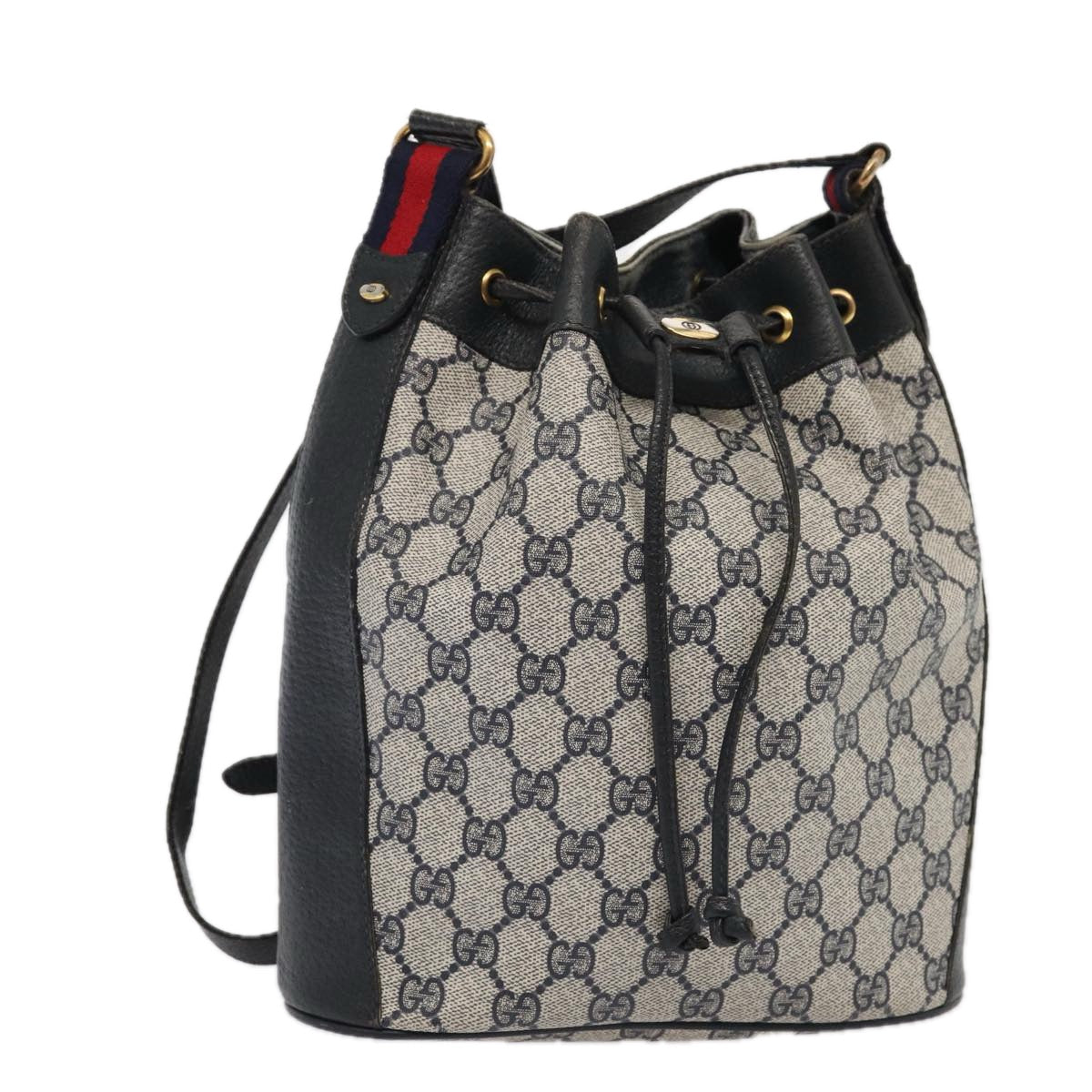 GUCCI GG Supreme Sherry Line Shoulder Bag PVC Navy Red 41 02 034 mr362