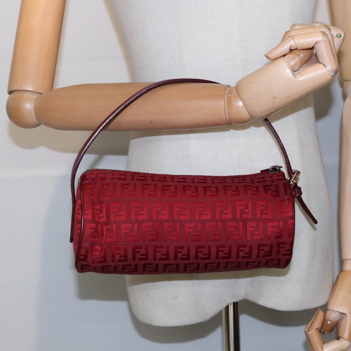 FENDI Zucchino Canvas Pouch Red Silver mr496