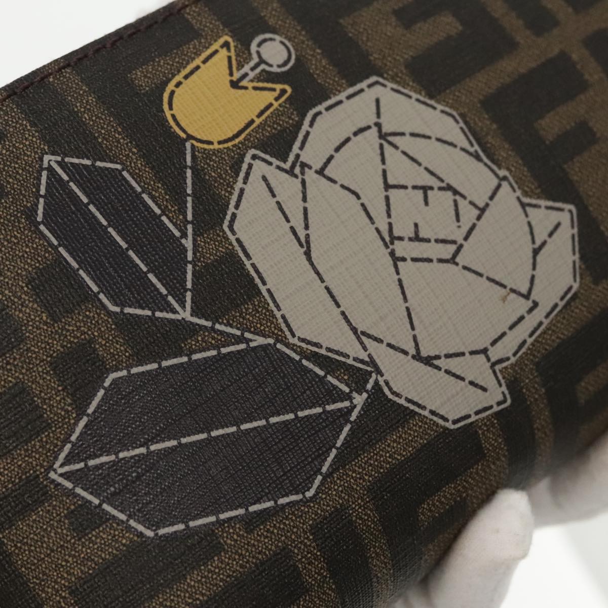 FENDI Zucca Canvas Chain Ladybug Accessory Pouch Brown Black mr567A