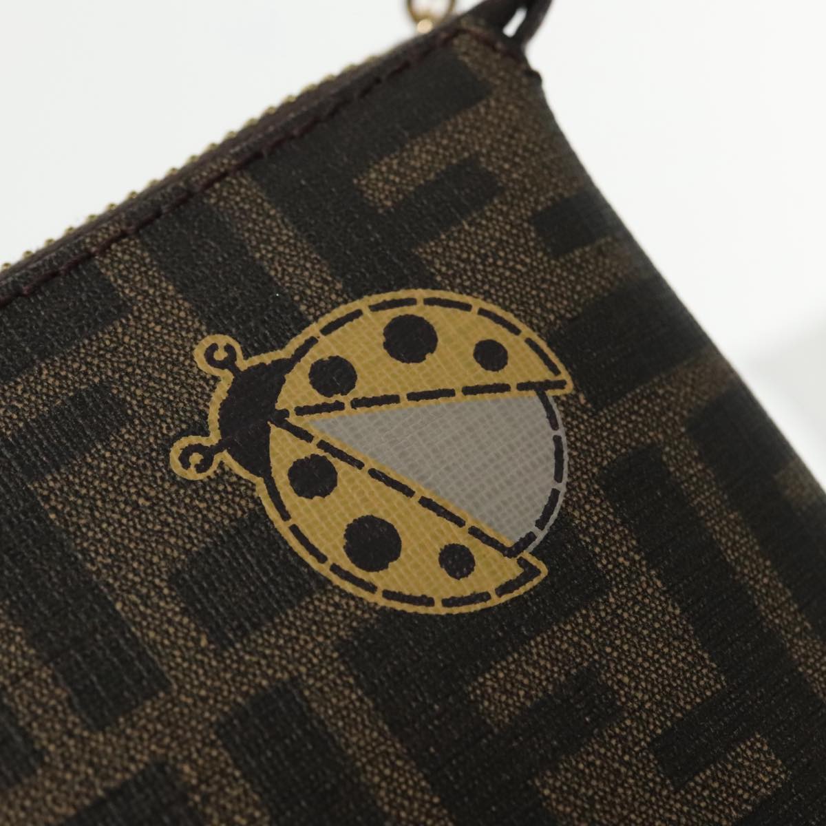 FENDI Zucca Canvas Chain Ladybug Accessory Pouch Brown Black mr567A