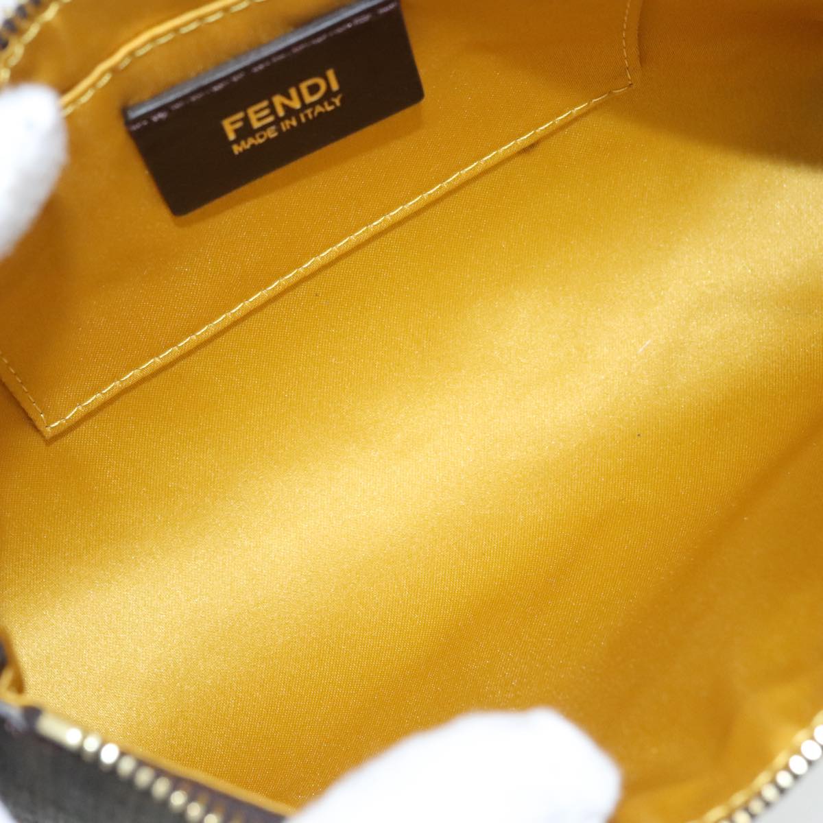 FENDI Zucca Canvas Chain Ladybug Accessory Pouch Brown Black mr567A