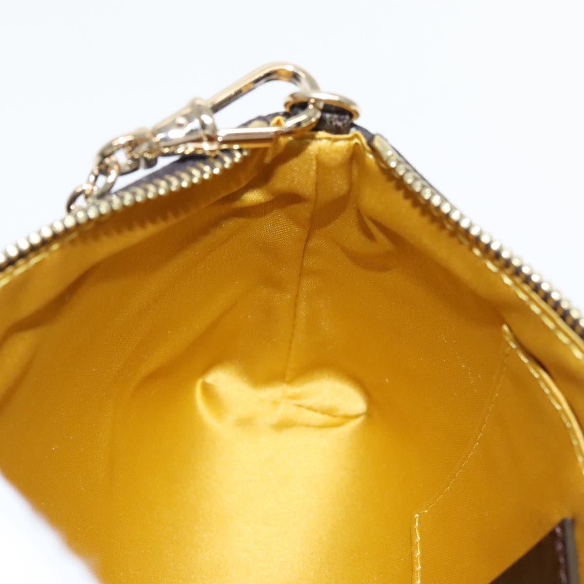 FENDI Zucca Canvas Chain Ladybug Accessory Pouch Brown Black mr567A