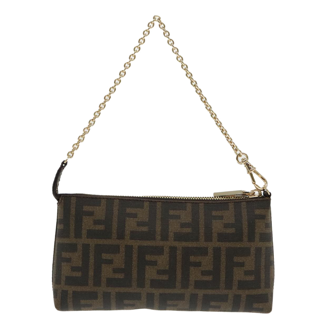 FENDI Zucca Canvas Chain Ladybug Accessory Pouch Brown Black mr567A