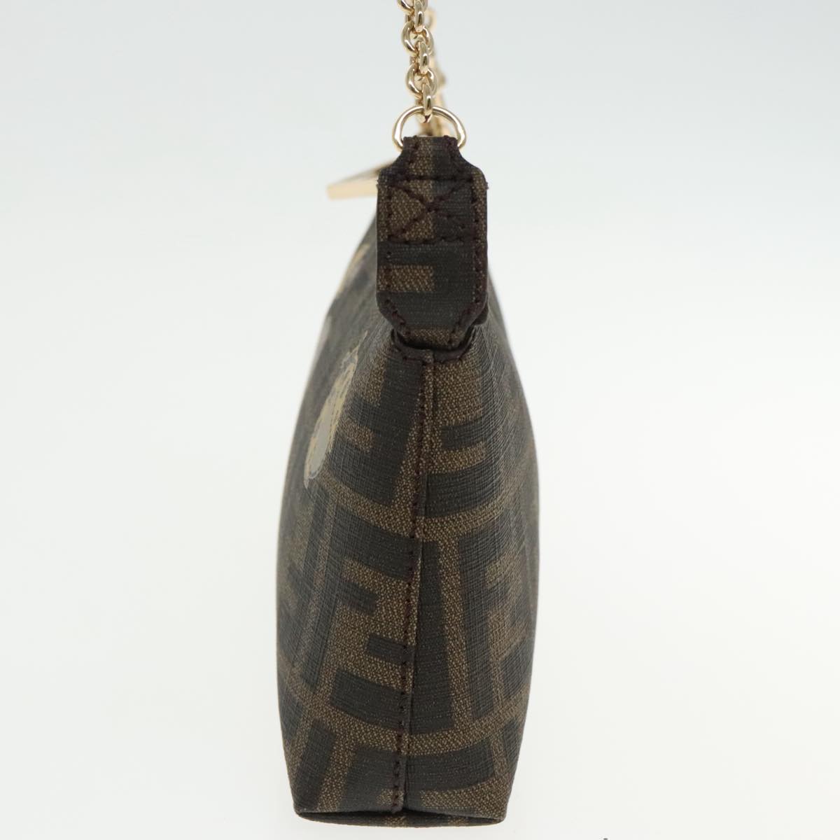 FENDI Zucca Canvas Chain Ladybug Accessory Pouch Brown Black mr567A