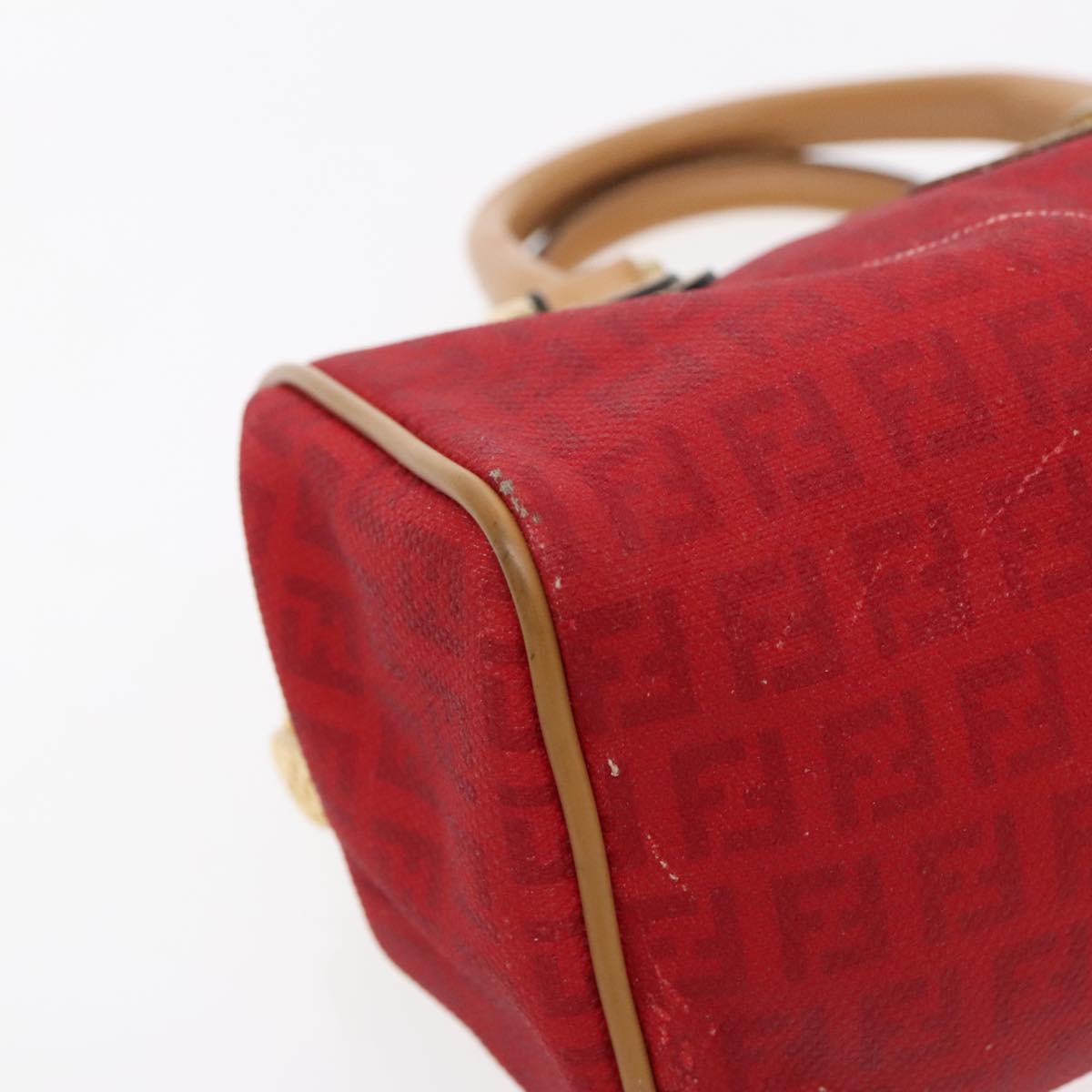 FENDI Zucchino Canvas Hand Bag 2way Red Brown Gold mr568