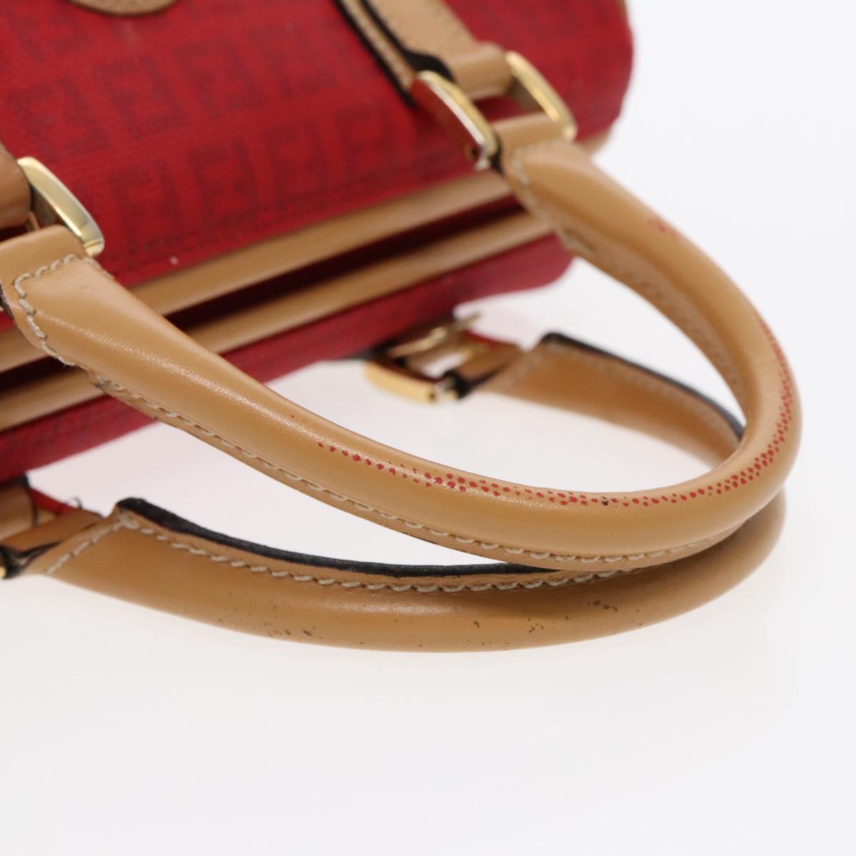 FENDI Zucchino Canvas Hand Bag 2way Red Brown Gold mr568