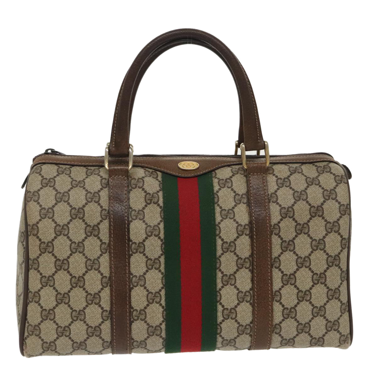 GUCCI GG Supreme Web Sherry Line Boston Bag PVC Beige Red Green mr632
