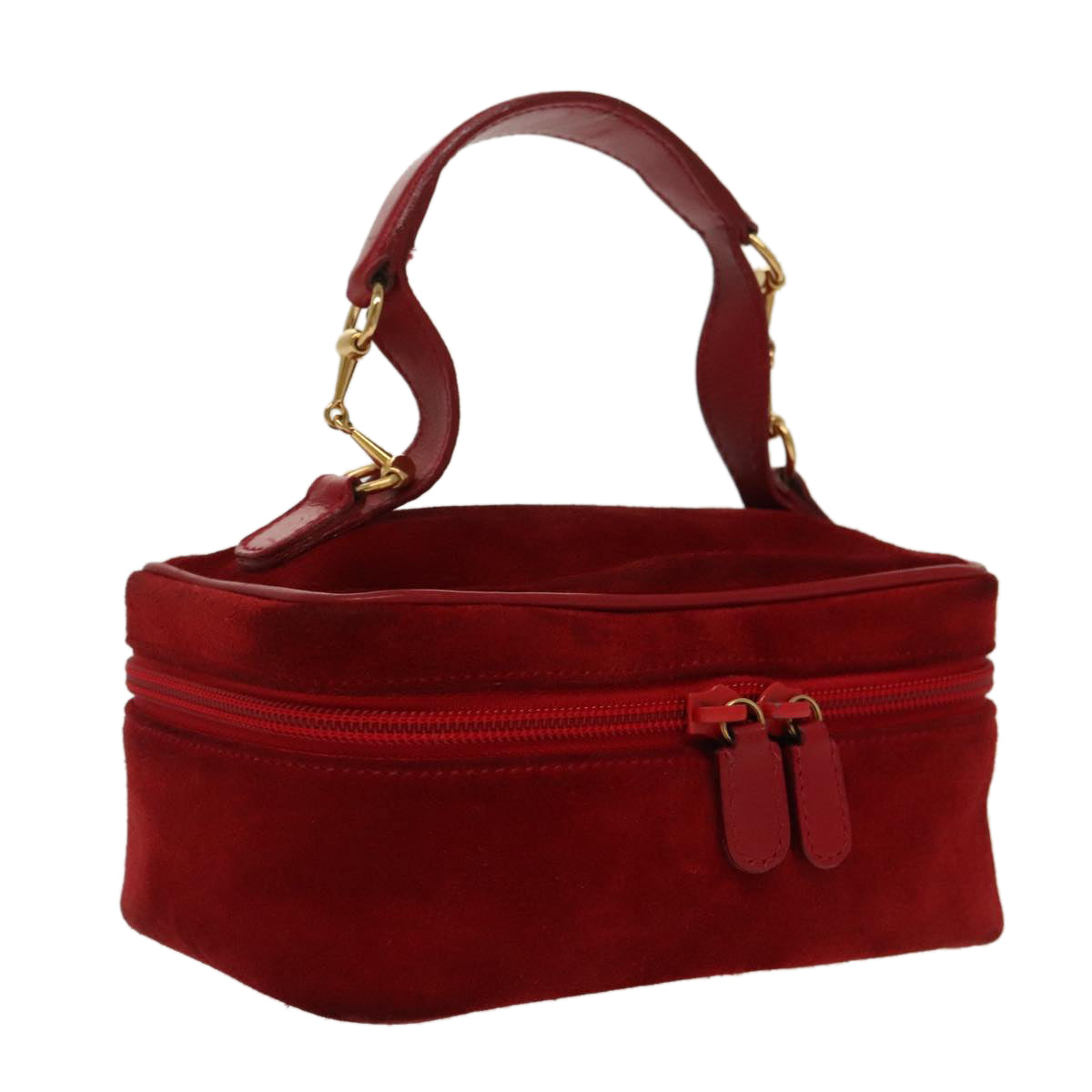 GUCCI Vanity Pouch Suede Red Gold mr635