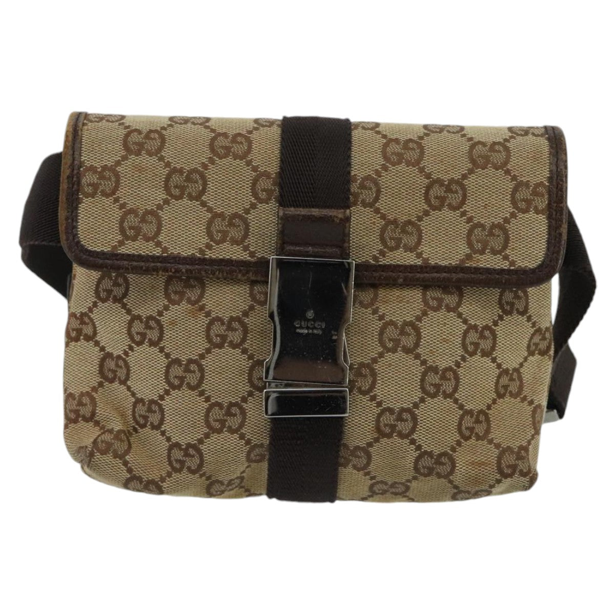 GUCCI GG Canvas Waist bag Beige Silver mr648